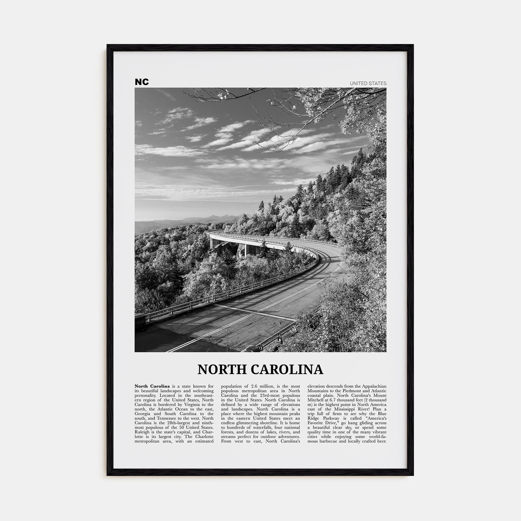North Carolina Travel B&W No 3 Poster