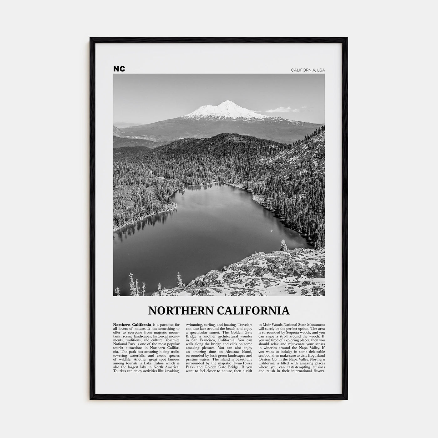 Northern California Travel B&W Poster