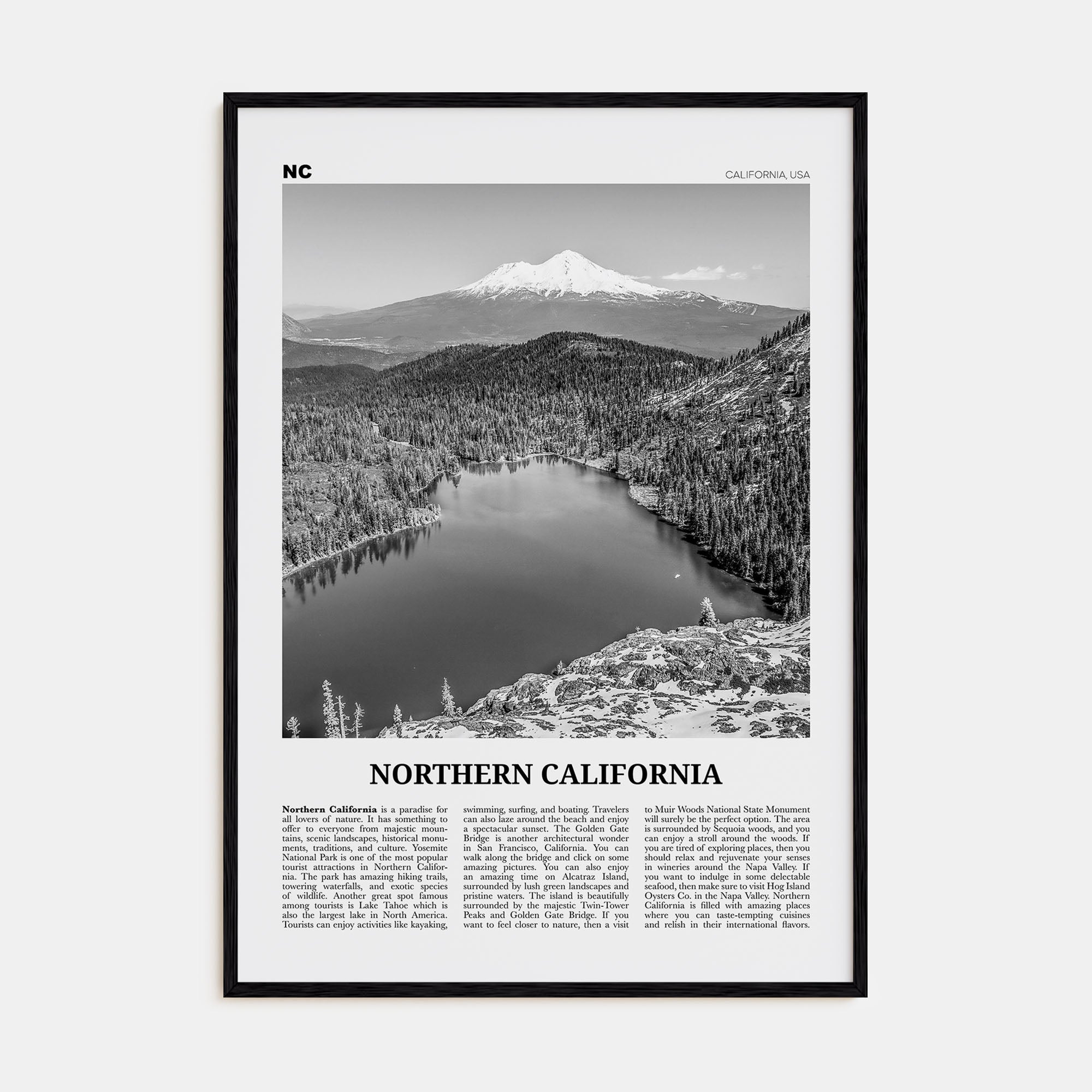 Northern California Travel B&W Poster