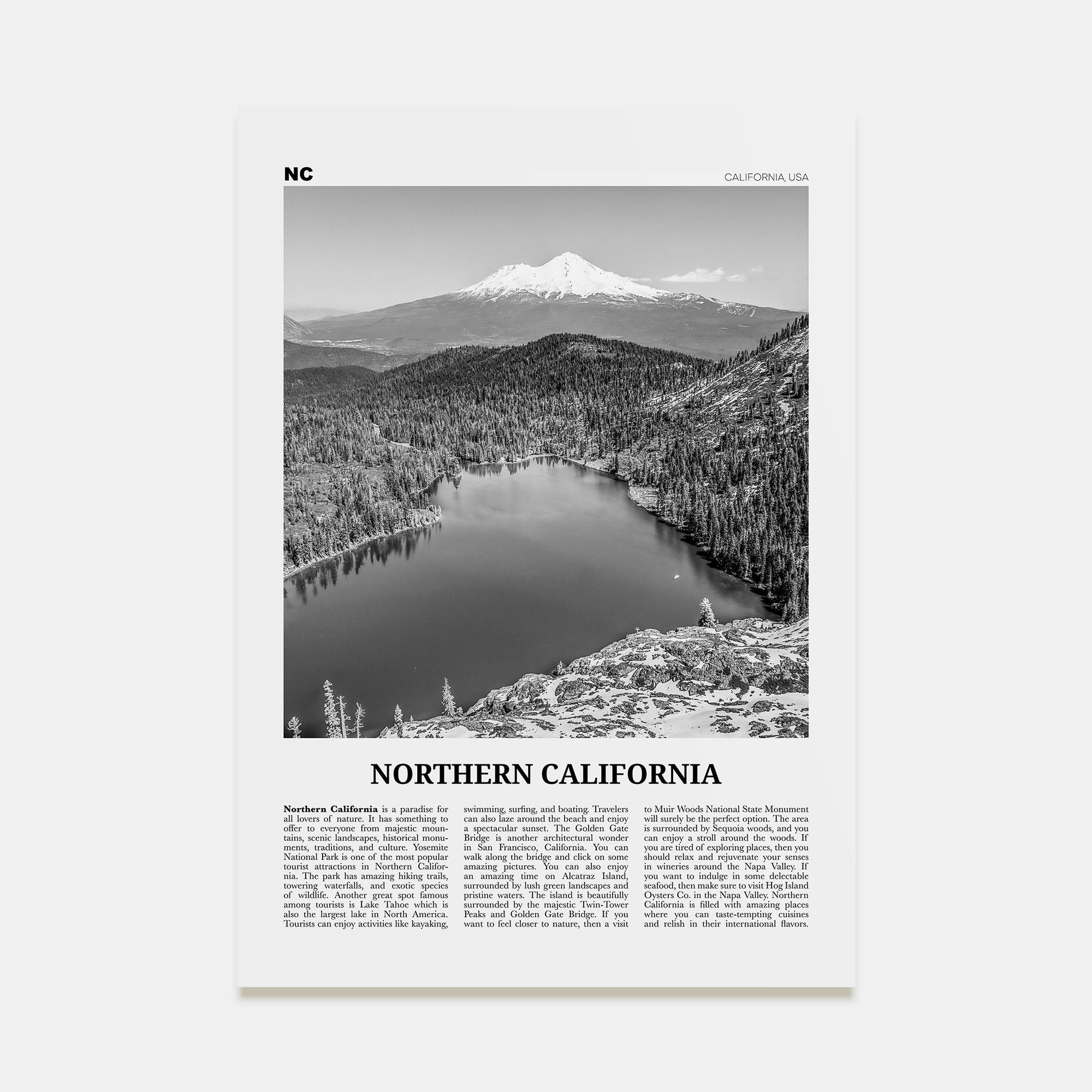 Northern California Travel B&W Poster