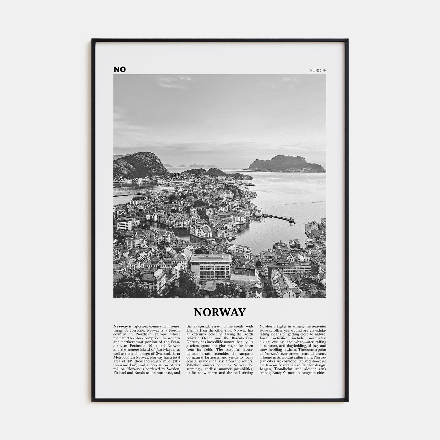 Norway Travel B&W Poster
