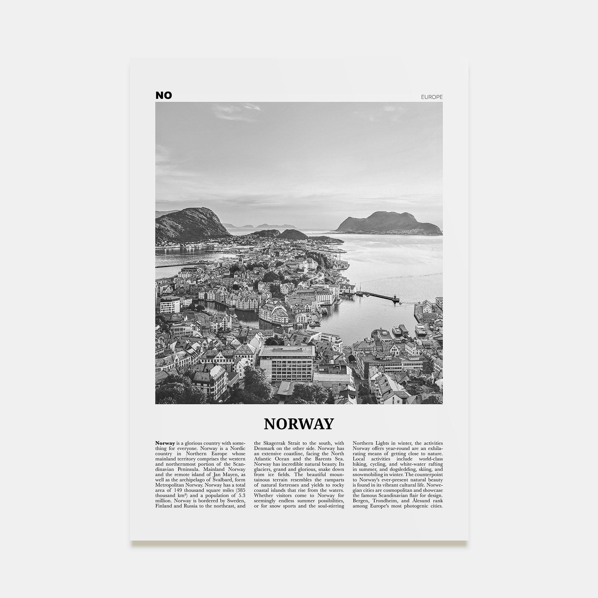 Norway Travel B&W Poster