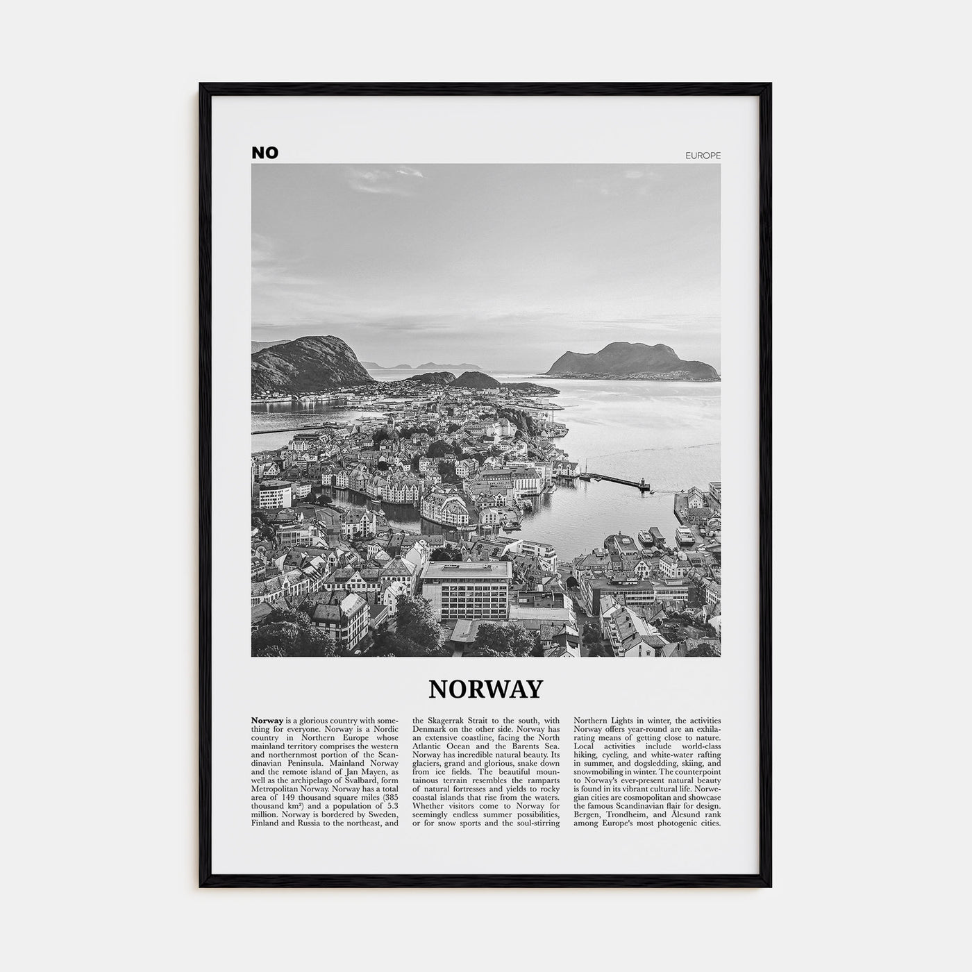 Norway Travel B&W Poster