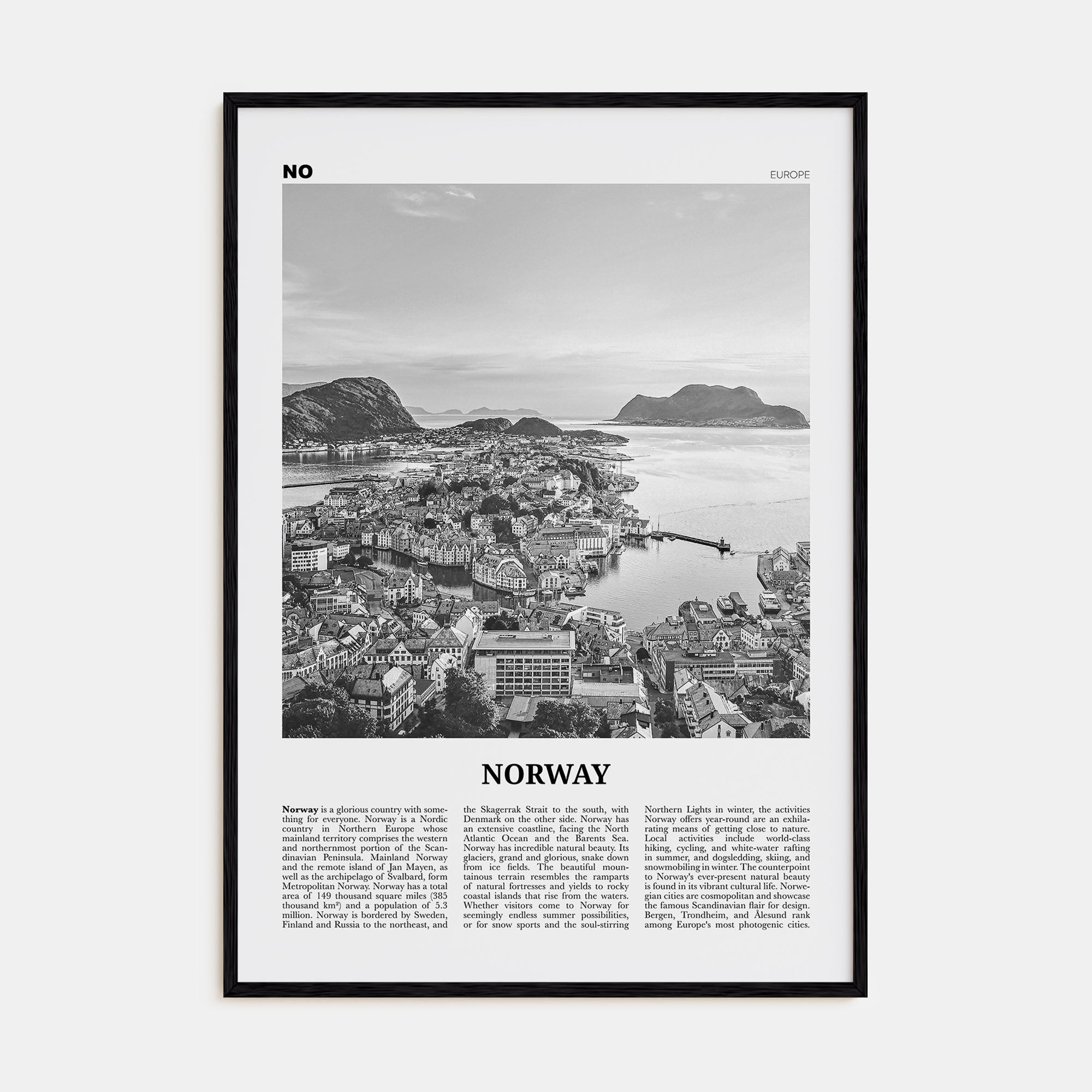 Norway Travel B&W Poster