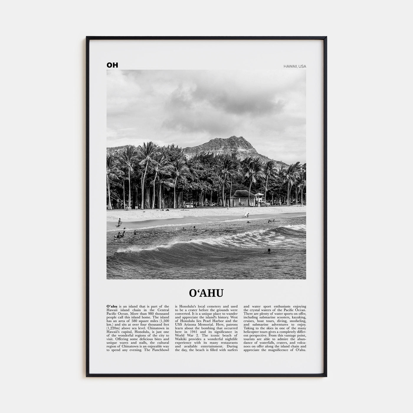 O‘ahu Travel B&W Poster
