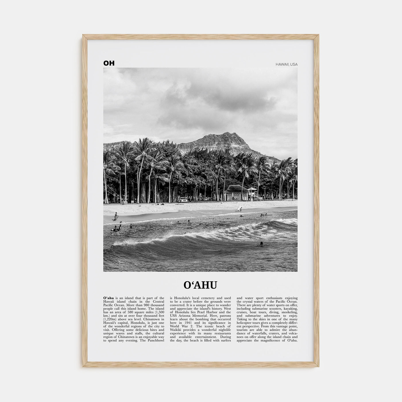 O‘ahu Travel B&W Poster
