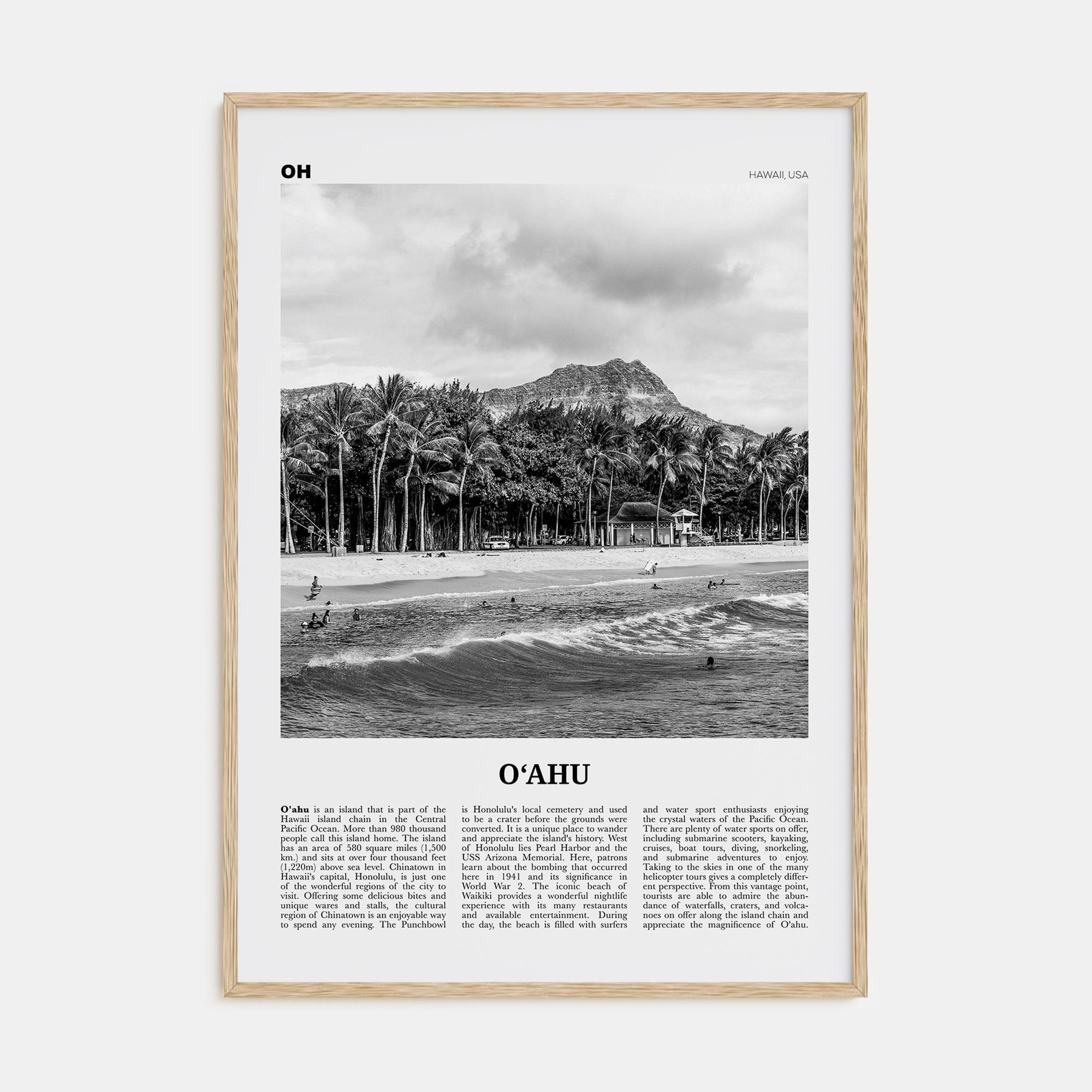O‘ahu Travel B&W Poster