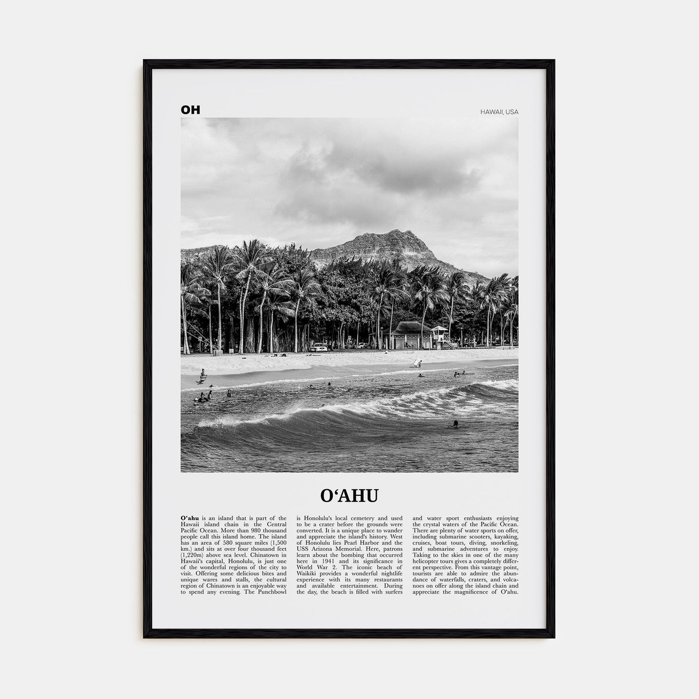 O‘ahu Travel B&W Poster