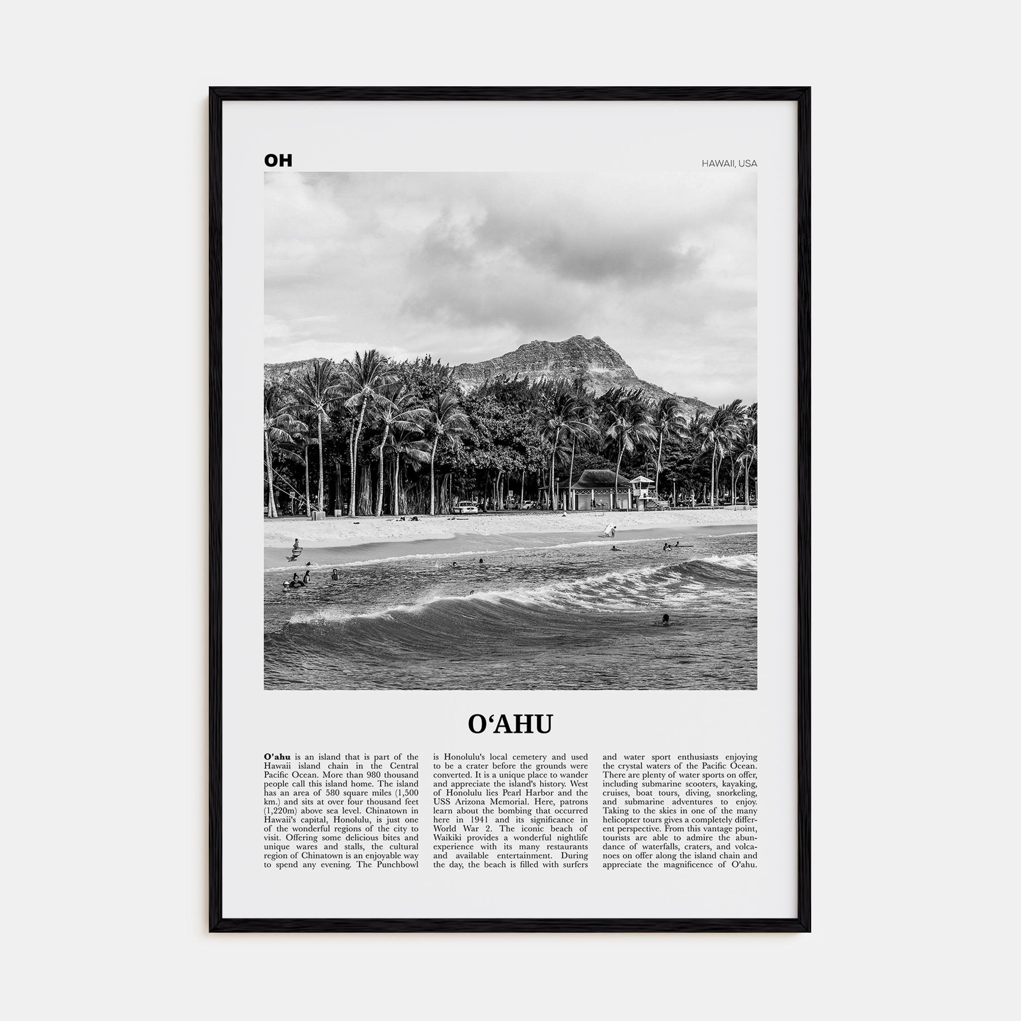 O‘ahu Travel B&W Poster