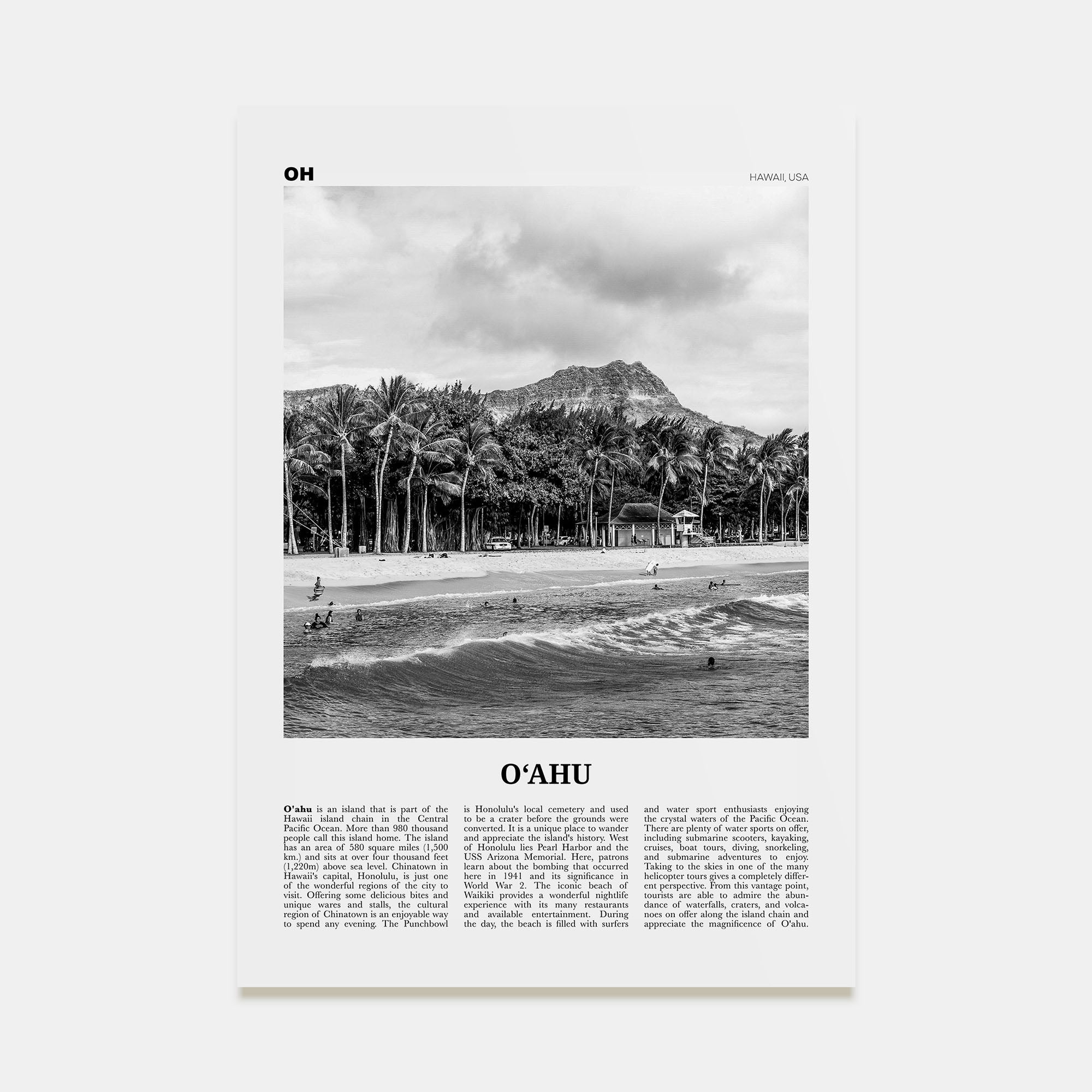O‘ahu Travel B&W Poster