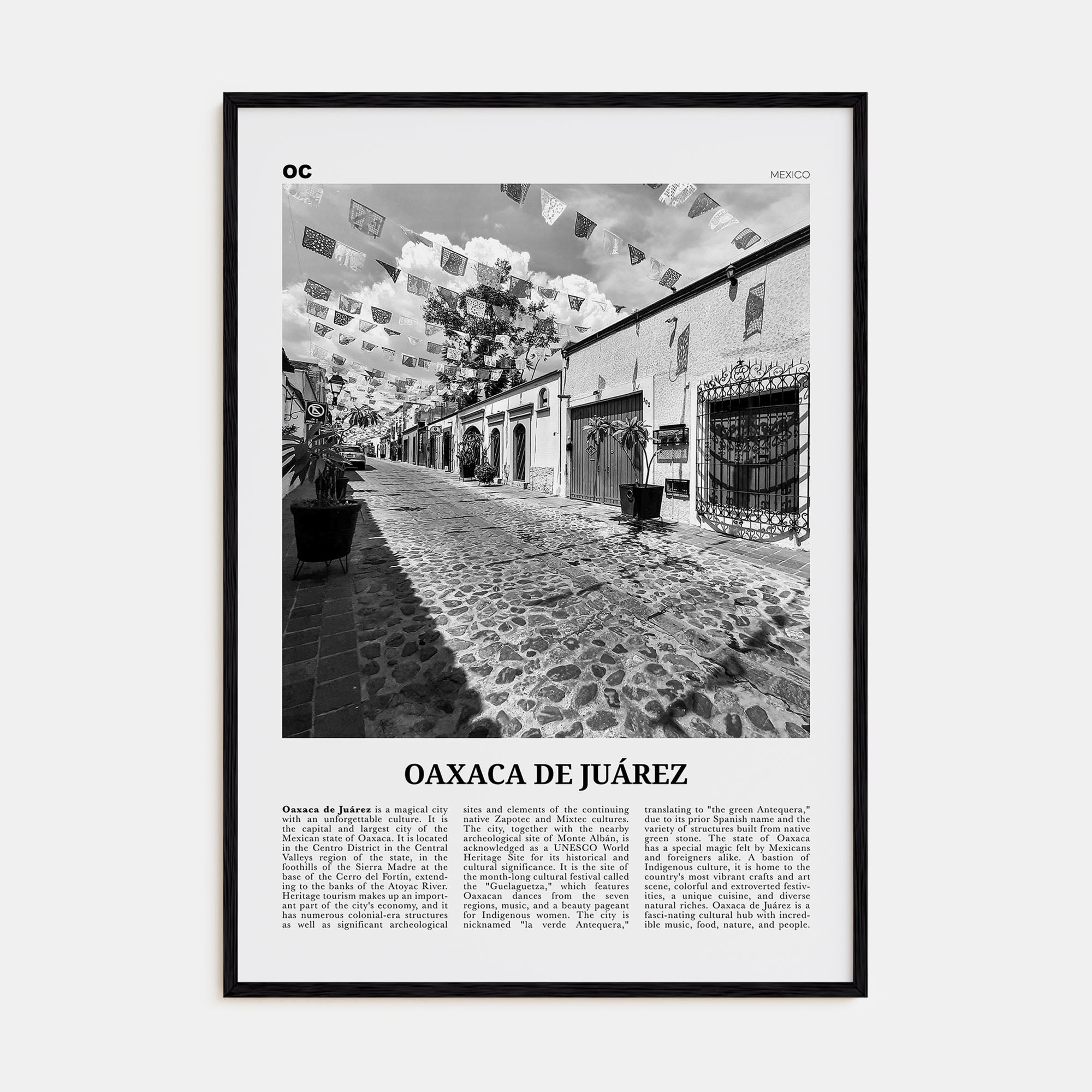 Oaxaca de Juárez Travel B&W Poster