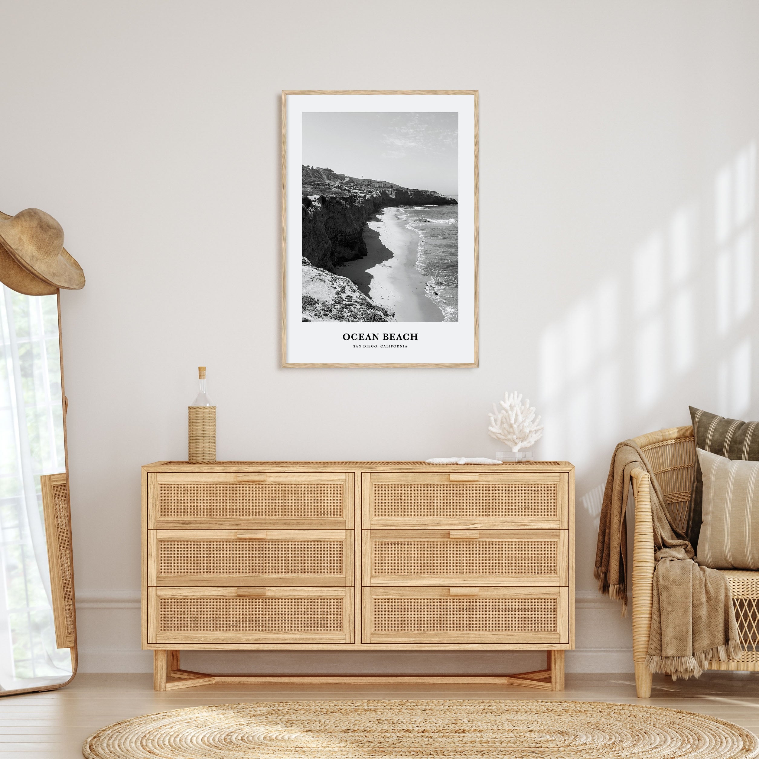 Ocean Beach Portrait B&W Poster