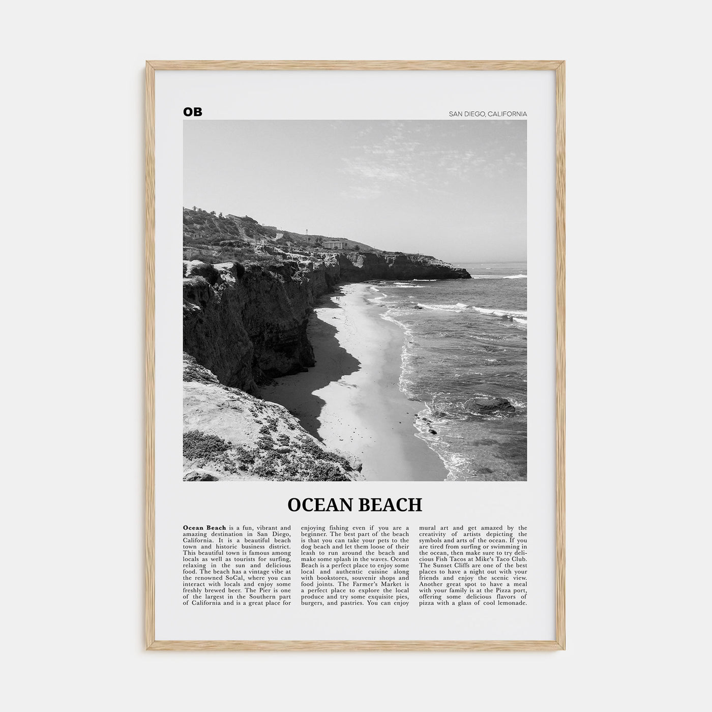 Ocean Beach Travel B&W Poster