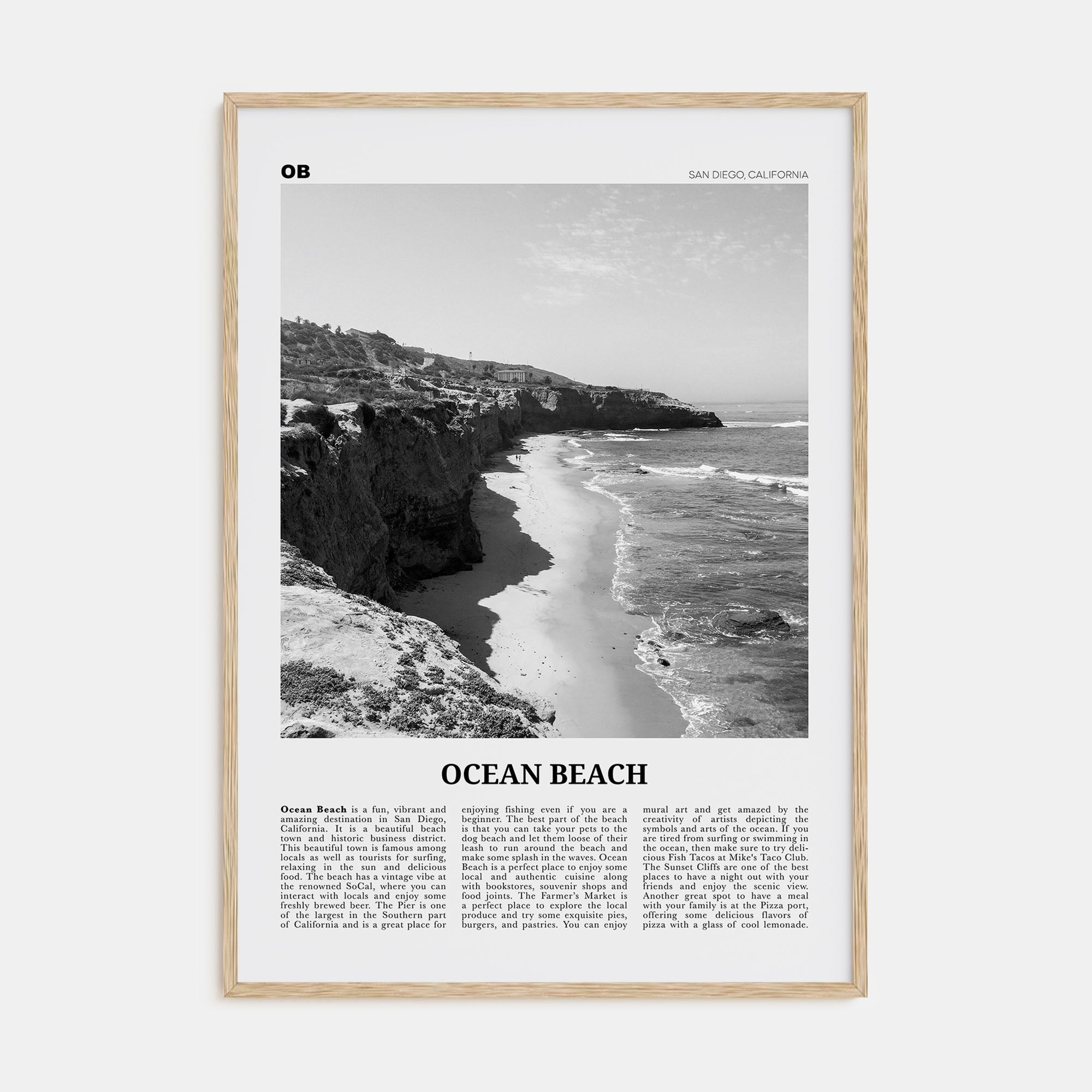 Ocean Beach Travel B&W Poster