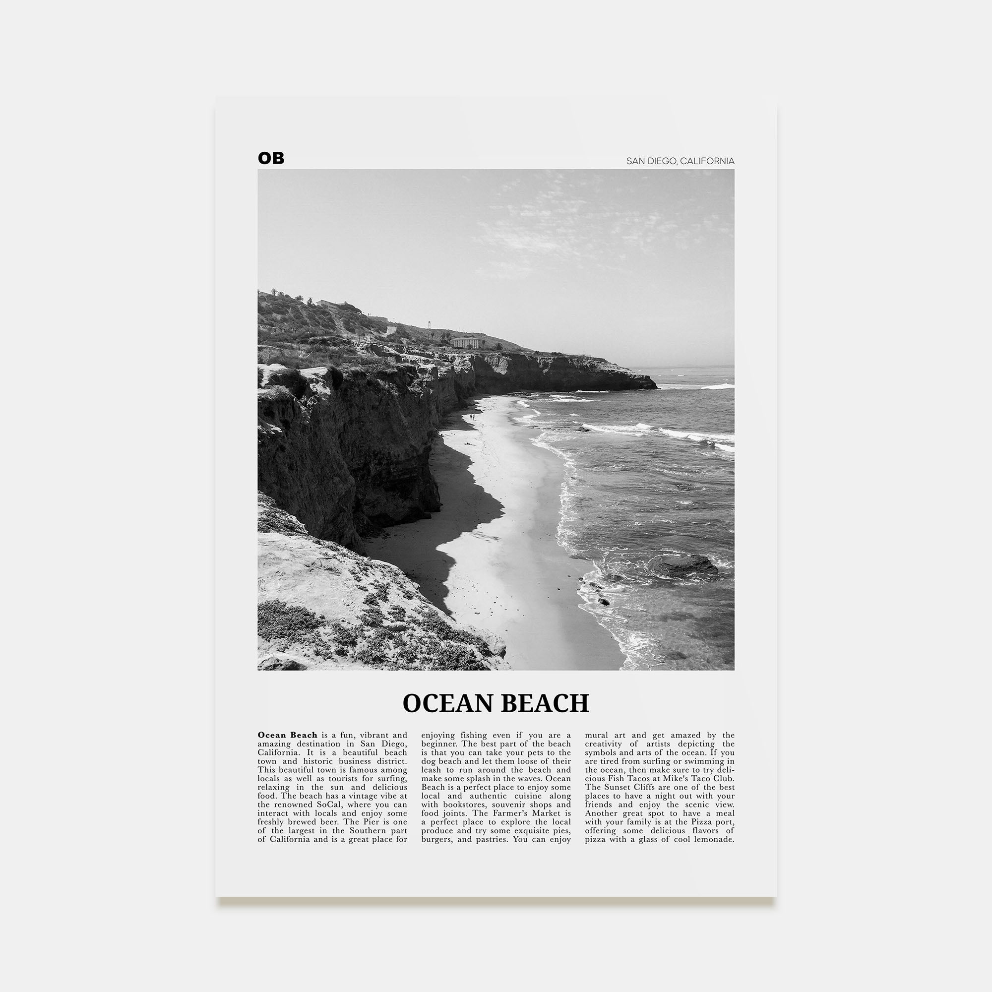 Ocean Beach Travel B&W Poster