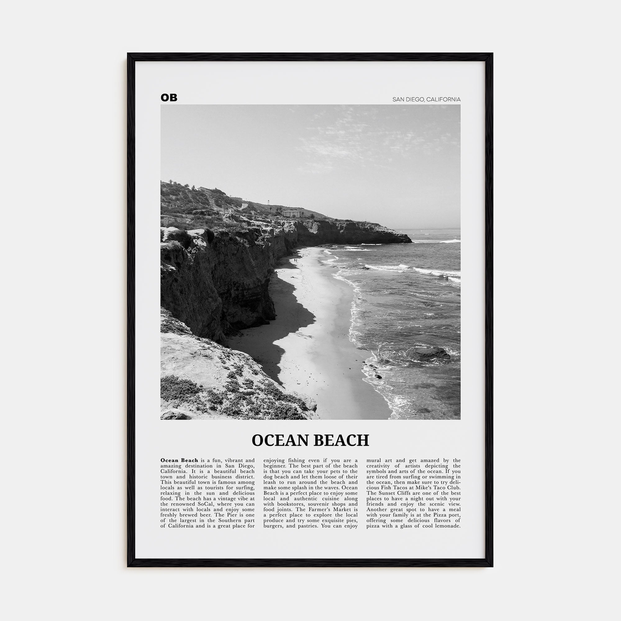 Ocean Beach Travel B&W Poster