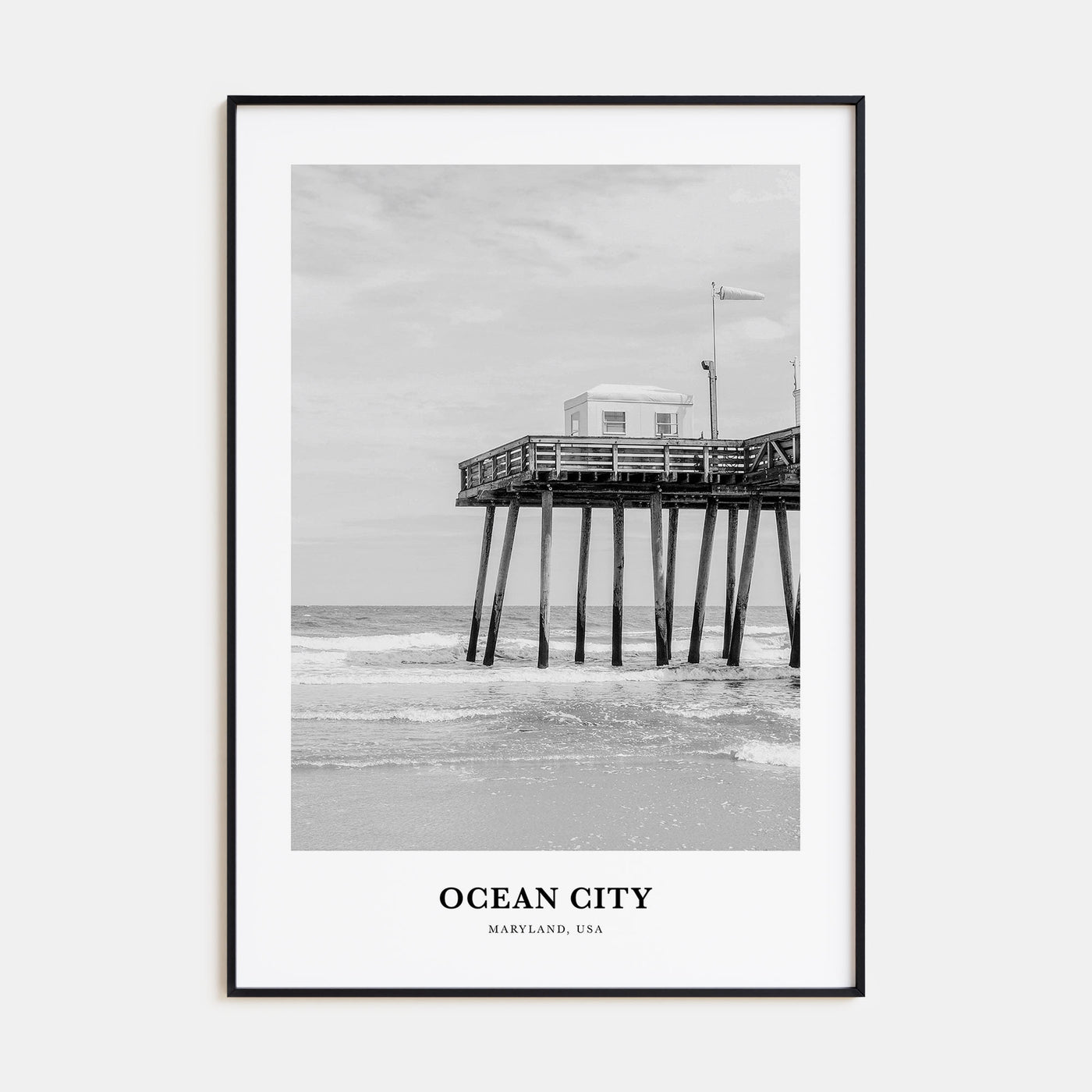 Ocean City, Maryland Portrait B&W Poster