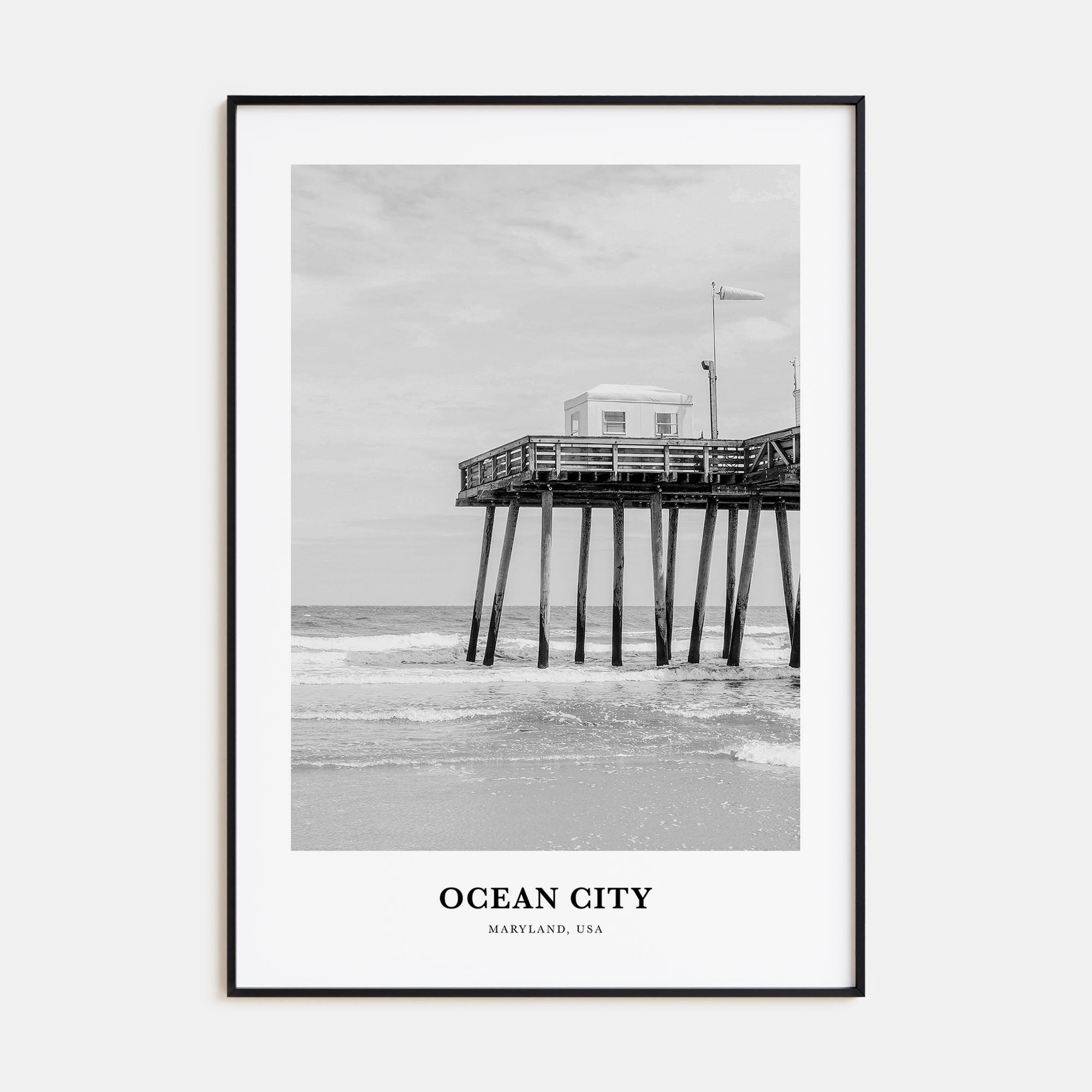 Ocean City, Maryland Portrait B&W Poster