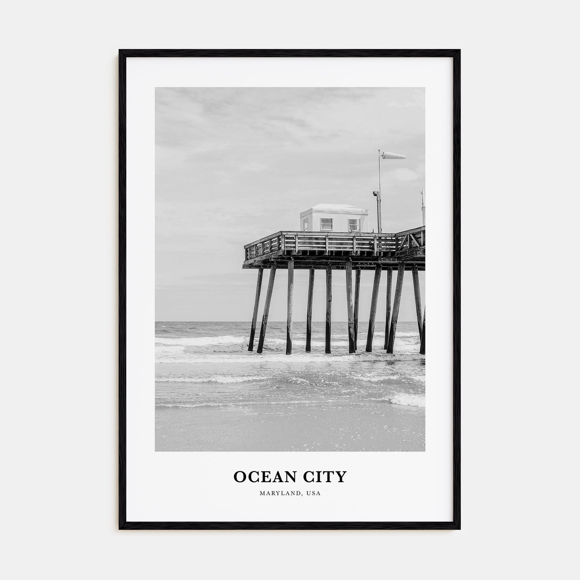 Ocean City, Maryland Portrait B&W Poster