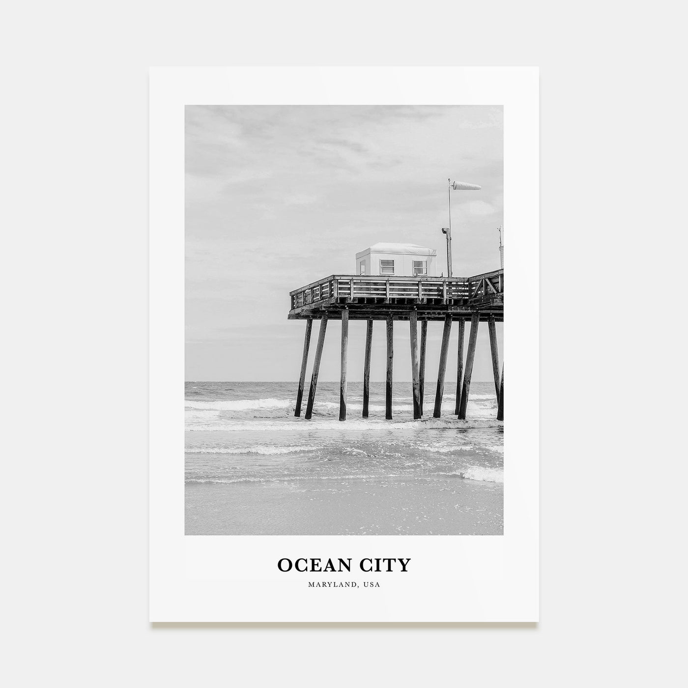 Ocean City, Maryland Portrait B&W Poster