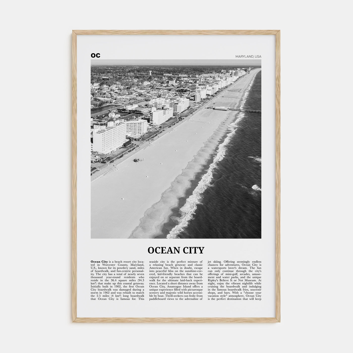 Ocean City, Maryland Travel B&W Poster