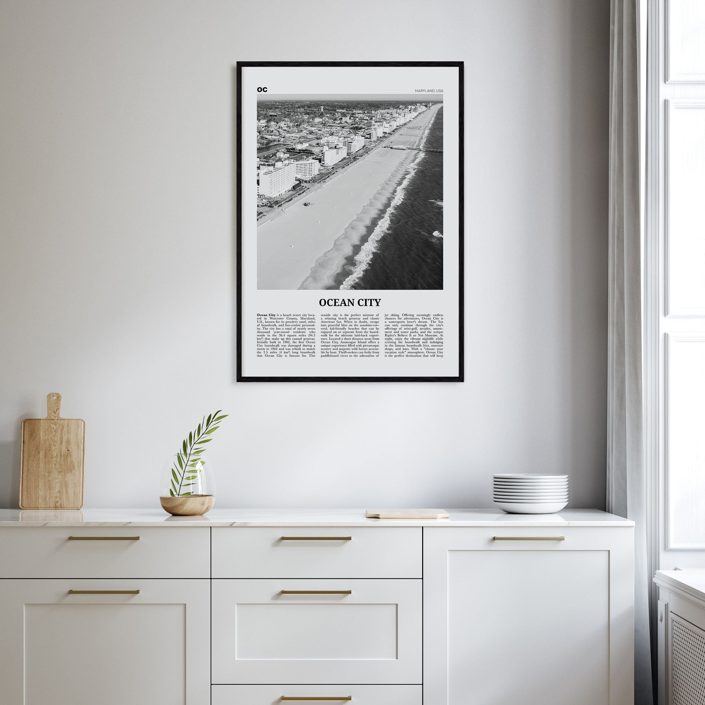 Ocean City, Maryland Travel B&W Poster
