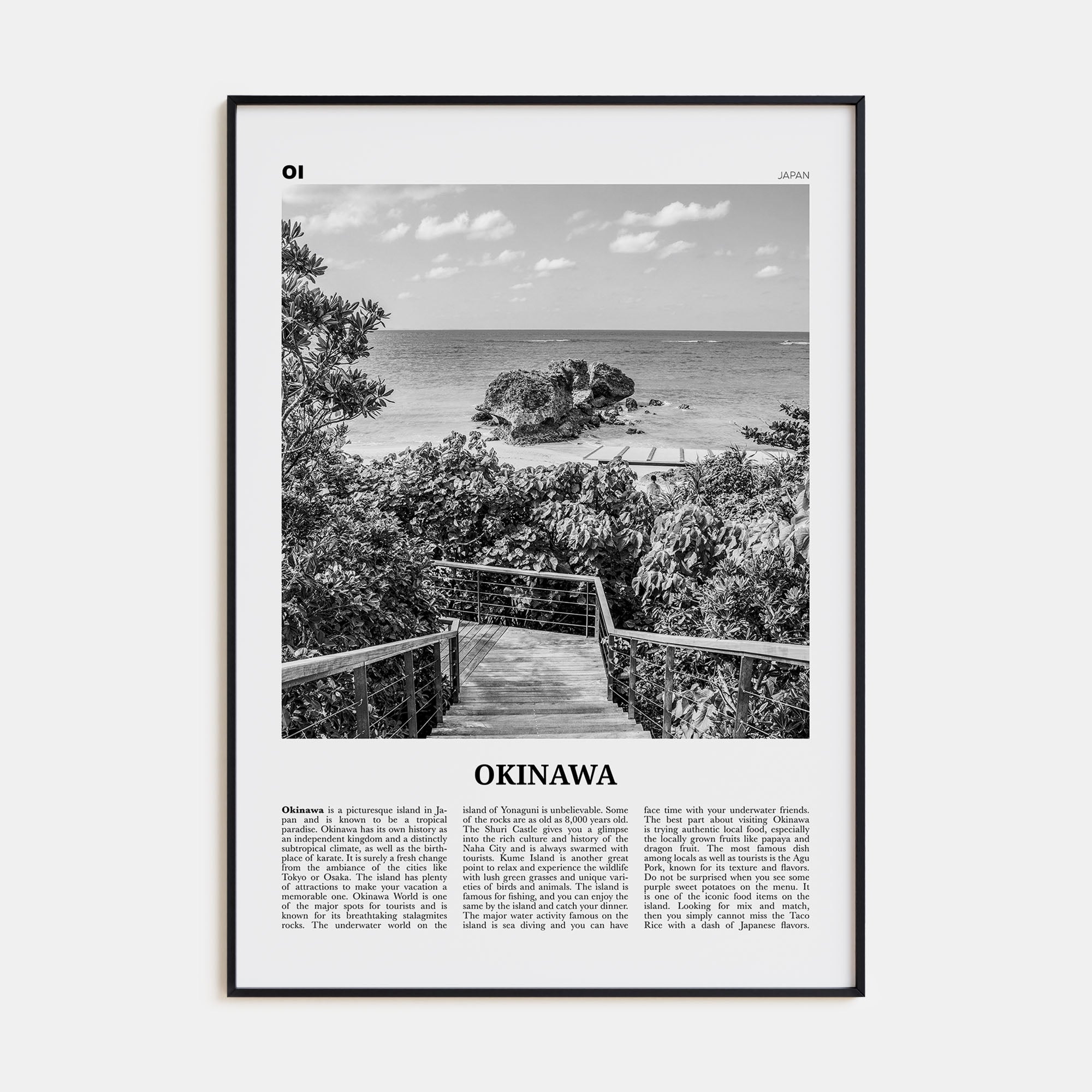 Okinawa Travel B&W Poster