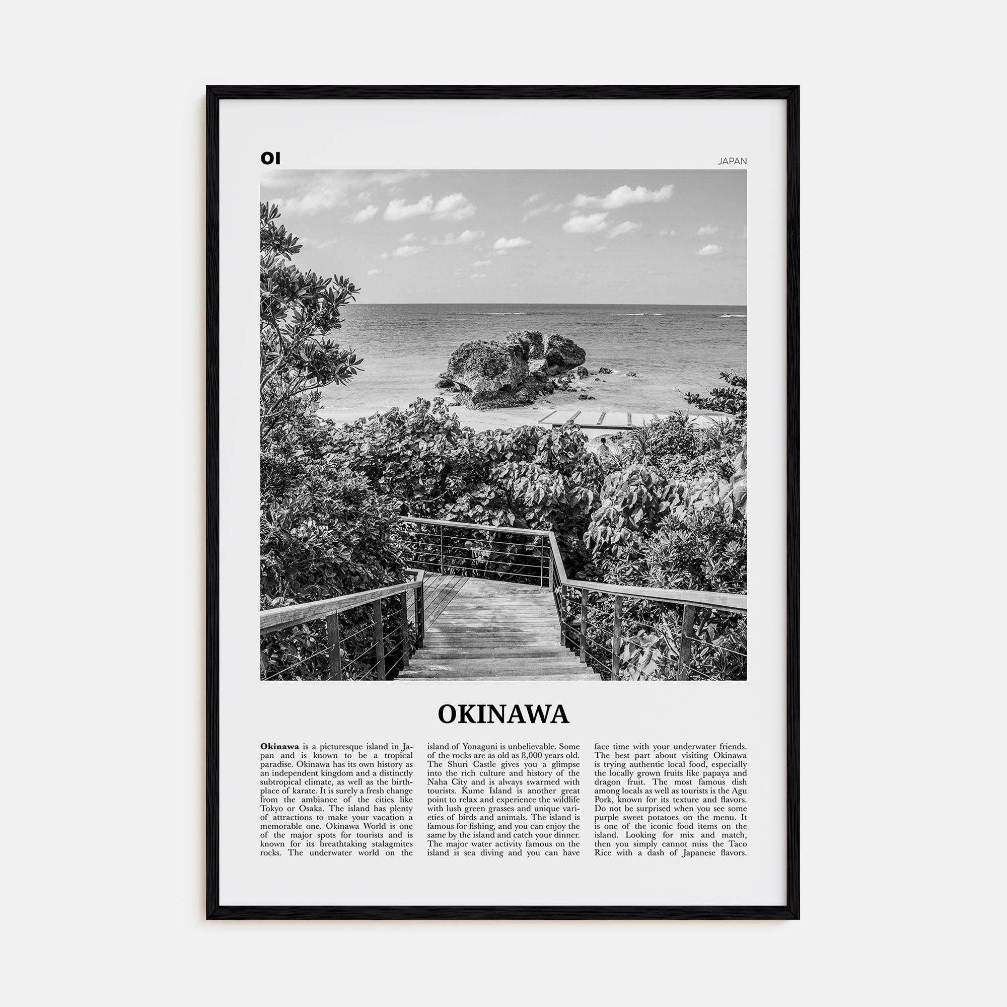 Okinawa Travel B&W Poster