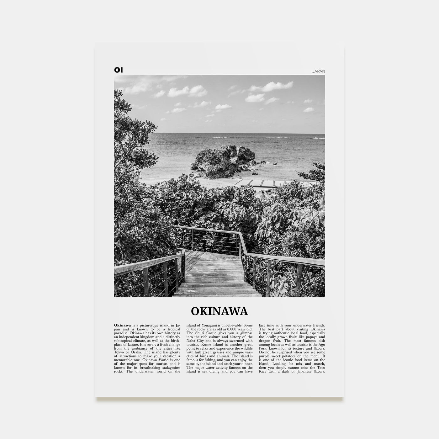 Okinawa Travel B&W Poster