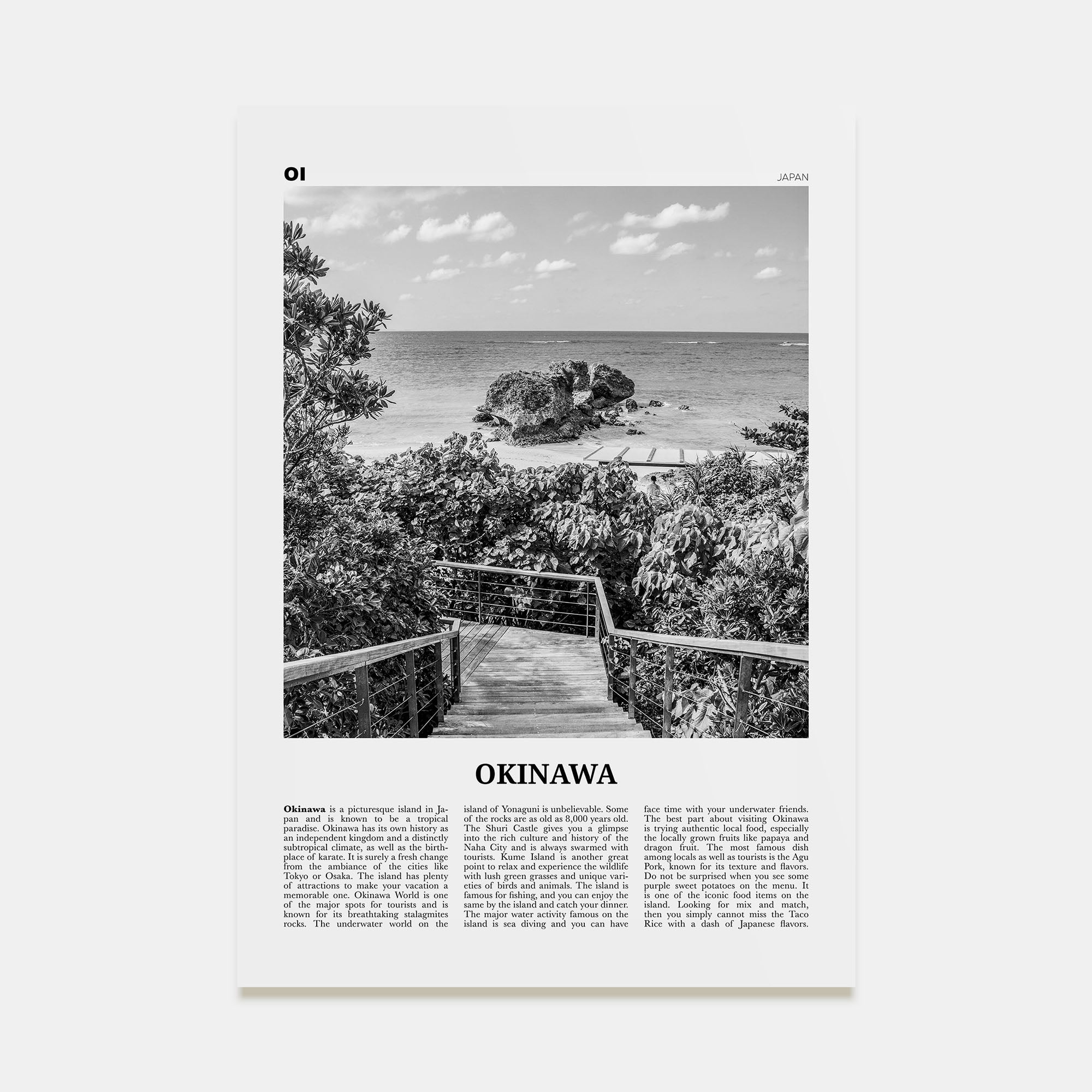 Okinawa Travel B&W Poster