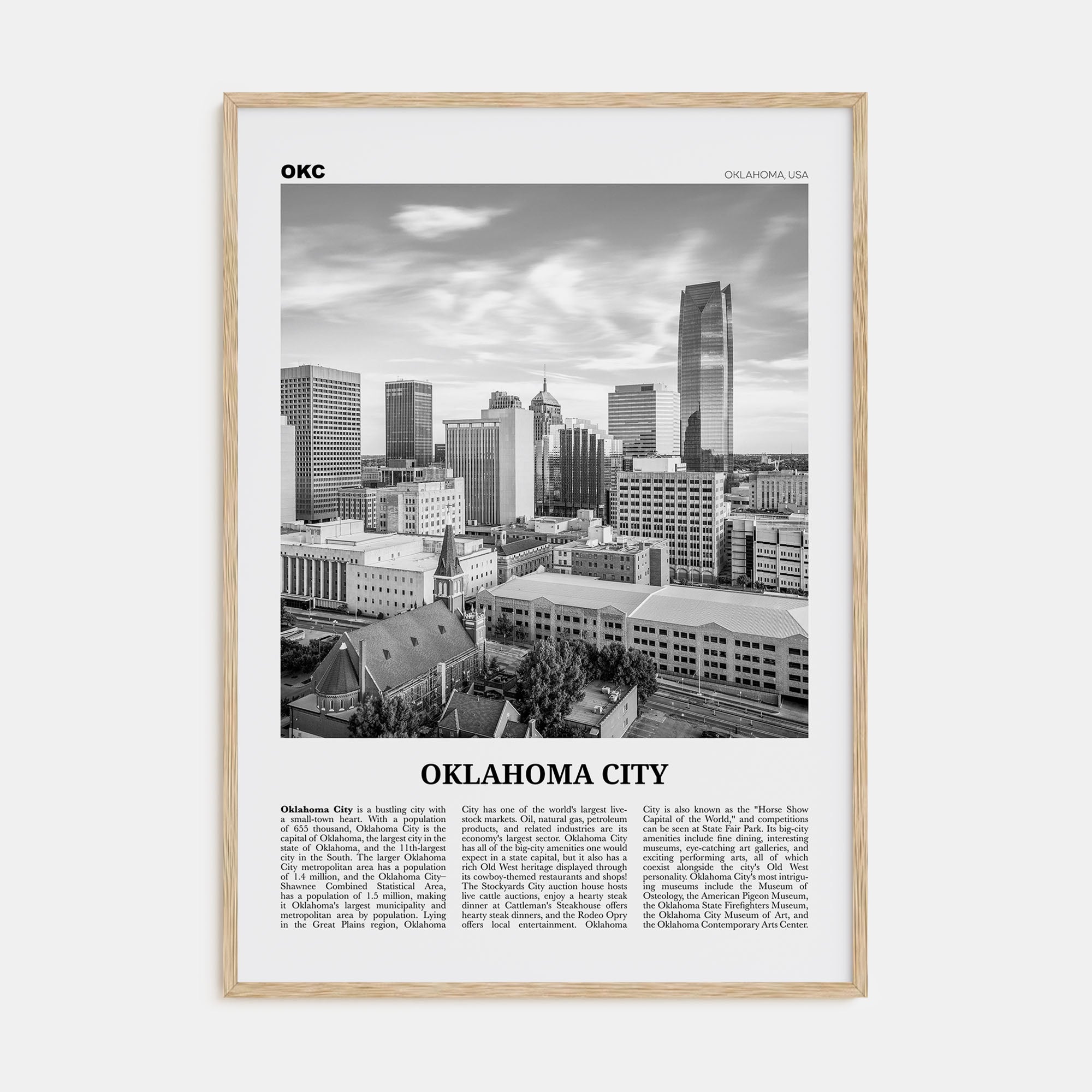 Oklahoma City Travel B&W No 1 Poster