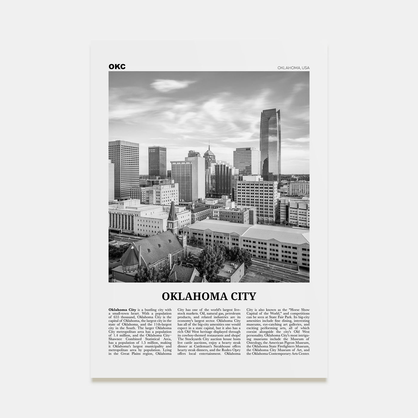 Oklahoma City Travel B&W No 1 Poster