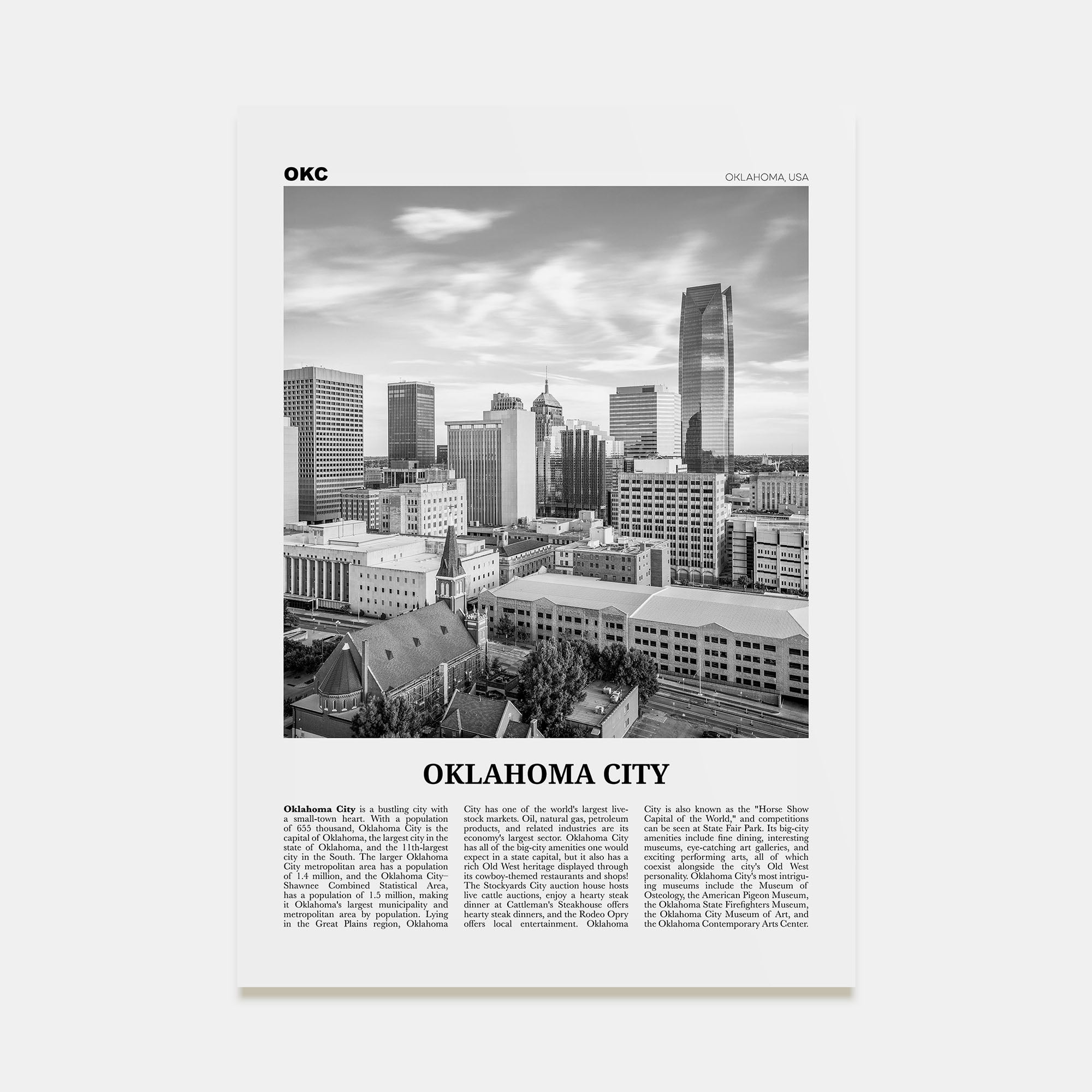 Oklahoma City Travel B&W No 1 Poster