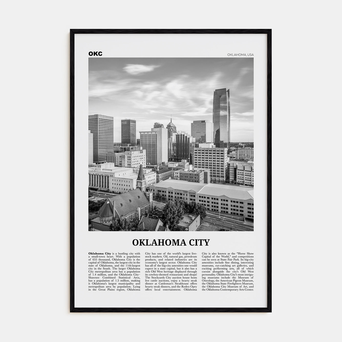 Oklahoma City Travel B&W No 1 Poster