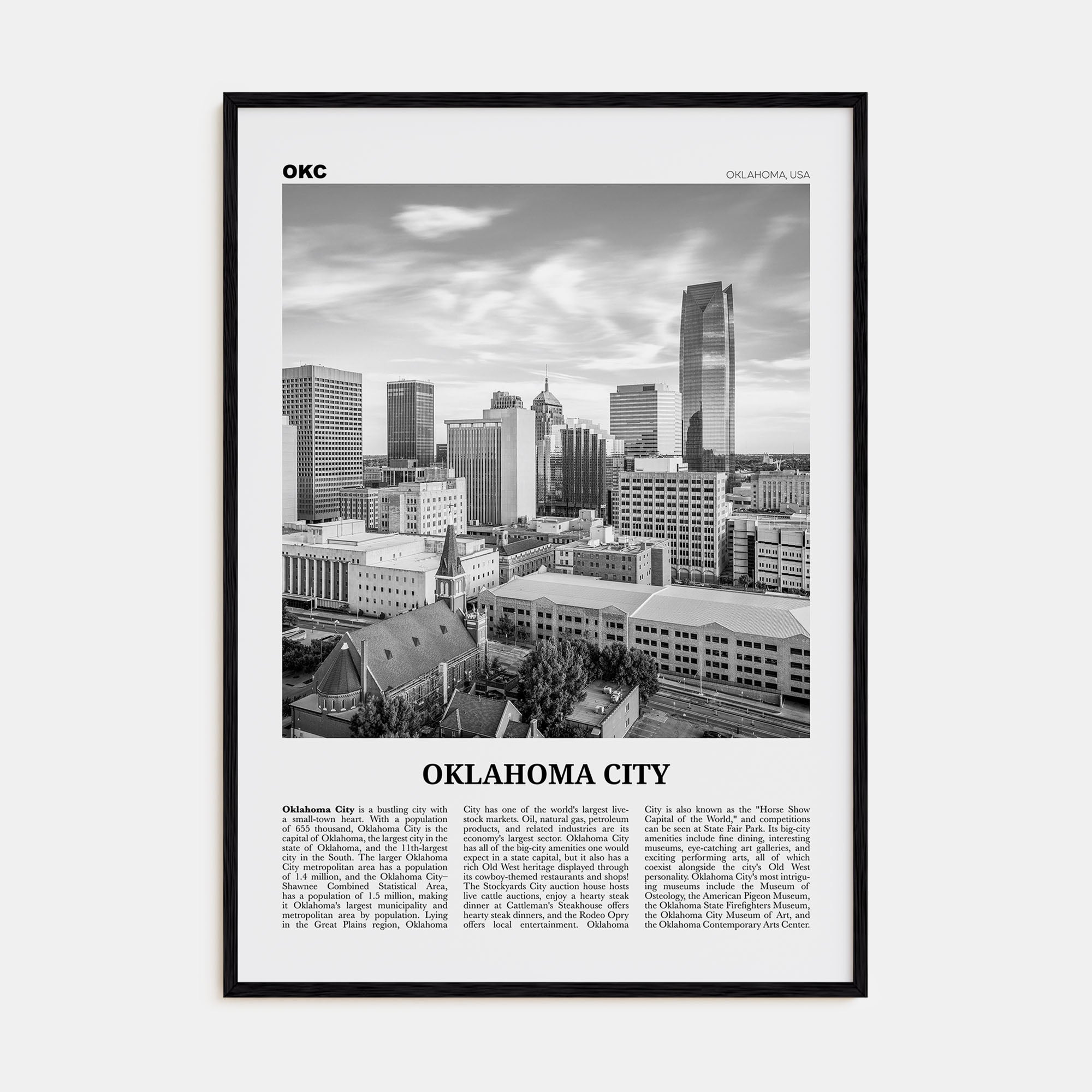 Oklahoma City Travel B&W No 1 Poster