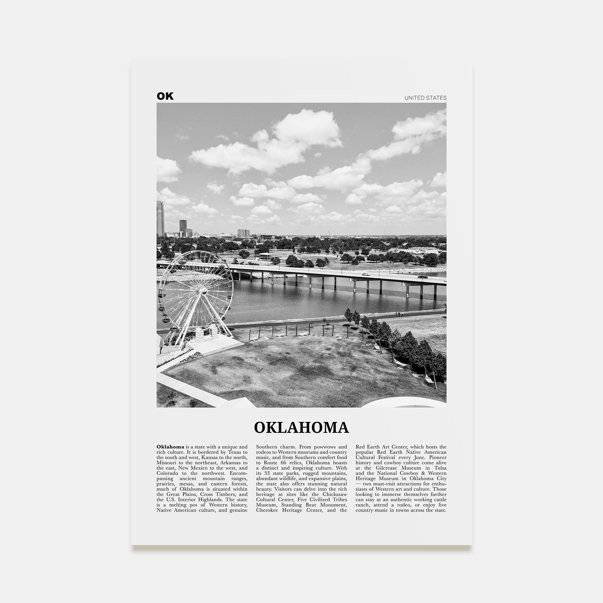 Oklahoma Travel B&W No 1 Poster