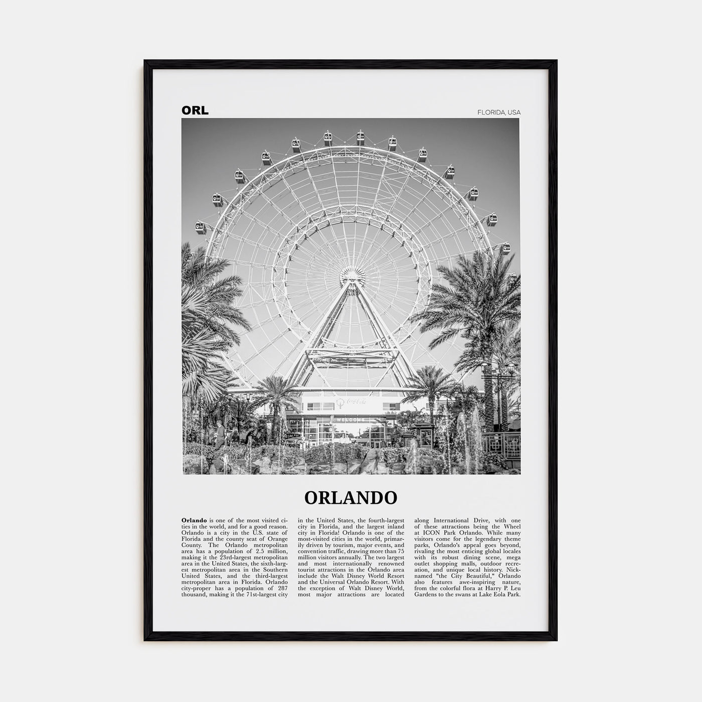 Orlando Travel B&W No 2 Poster