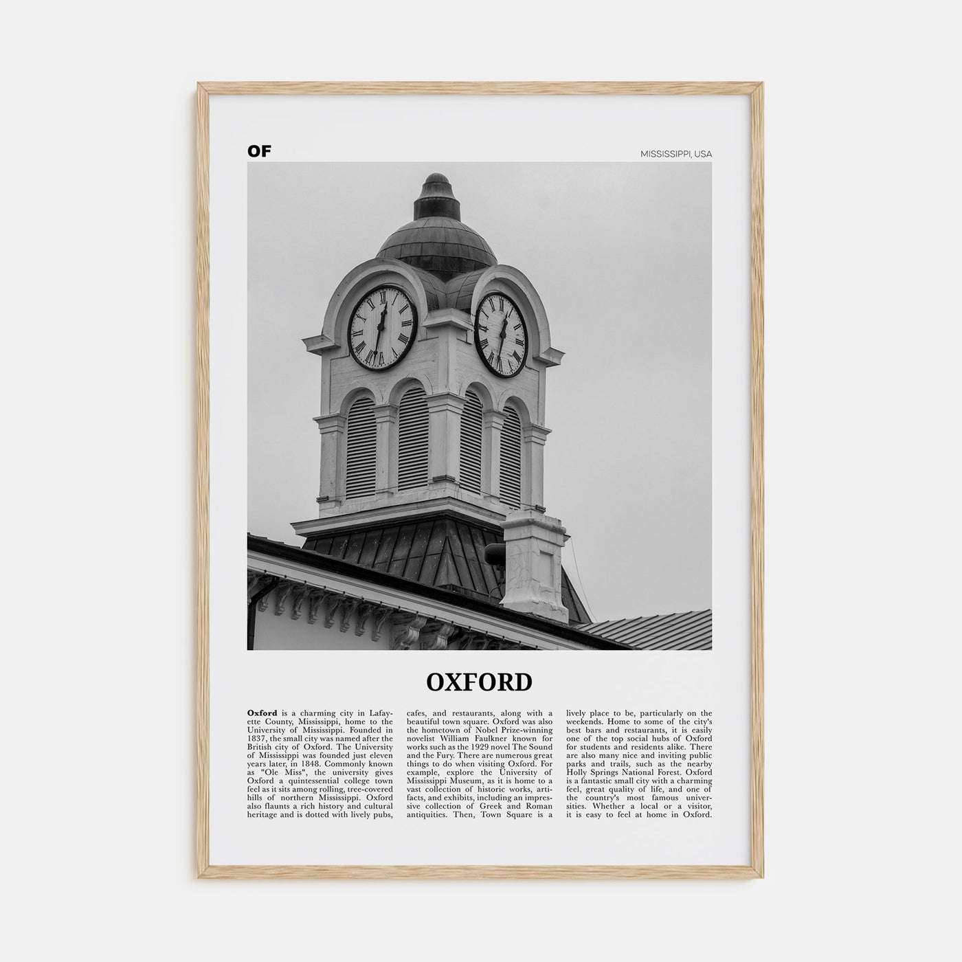 Oxford, Mississippi Travel B&W Poster