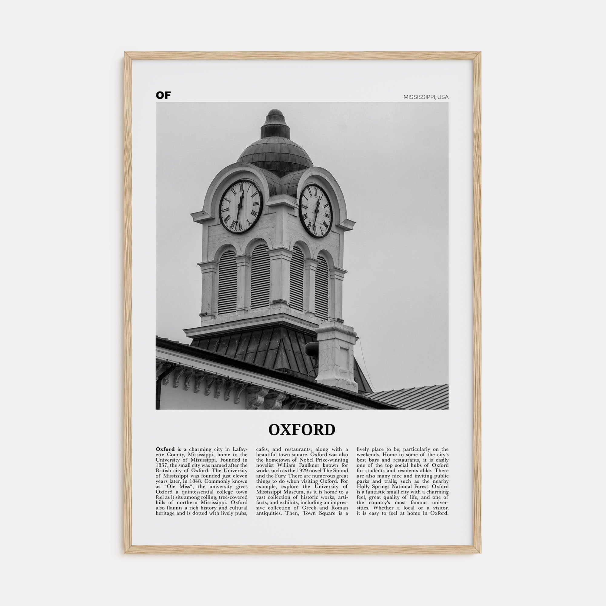 Oxford, Mississippi Travel B&W Poster