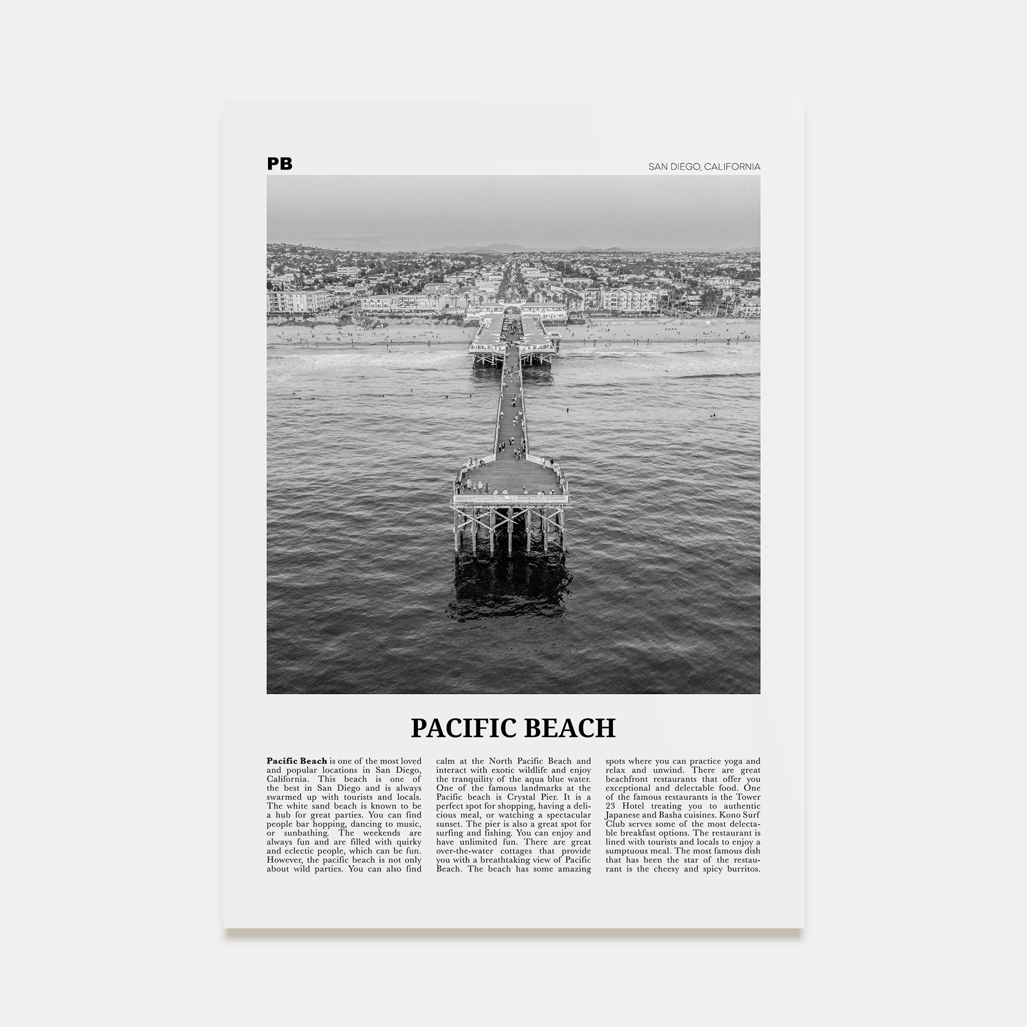 Pacific Beach Travel B&W No 1 Poster