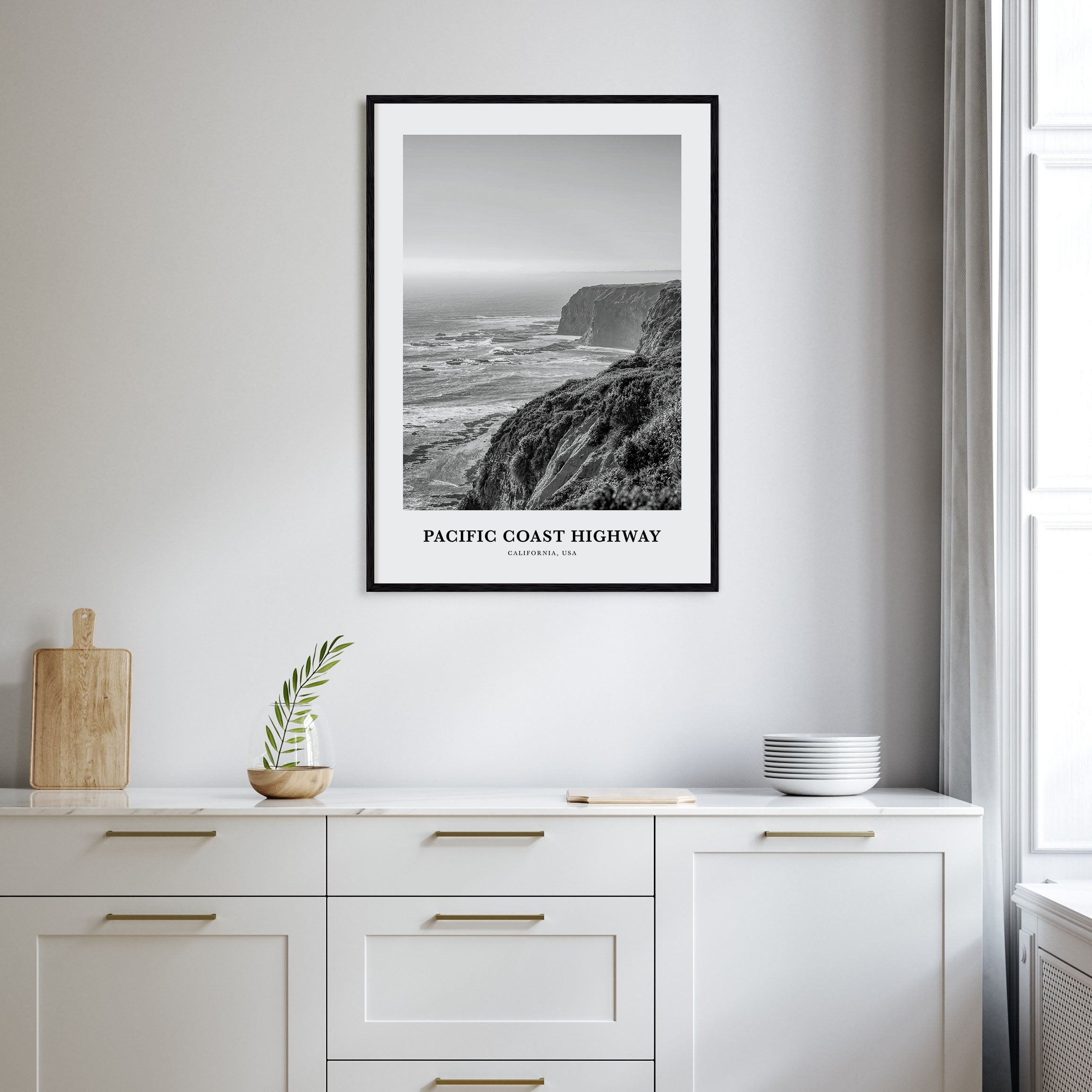 Pacific Coast Highway Portrait B&W Poster