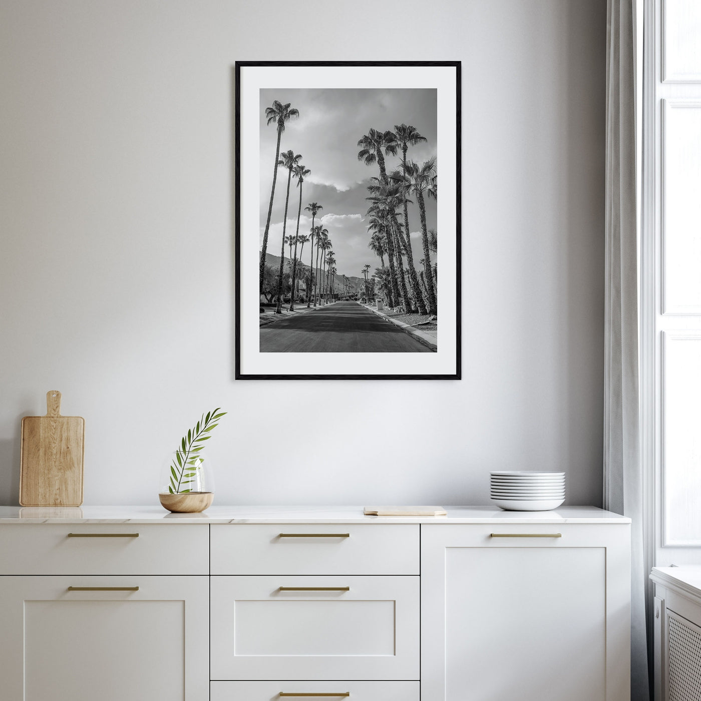 Palm Trees on Road Photo B&W Poster