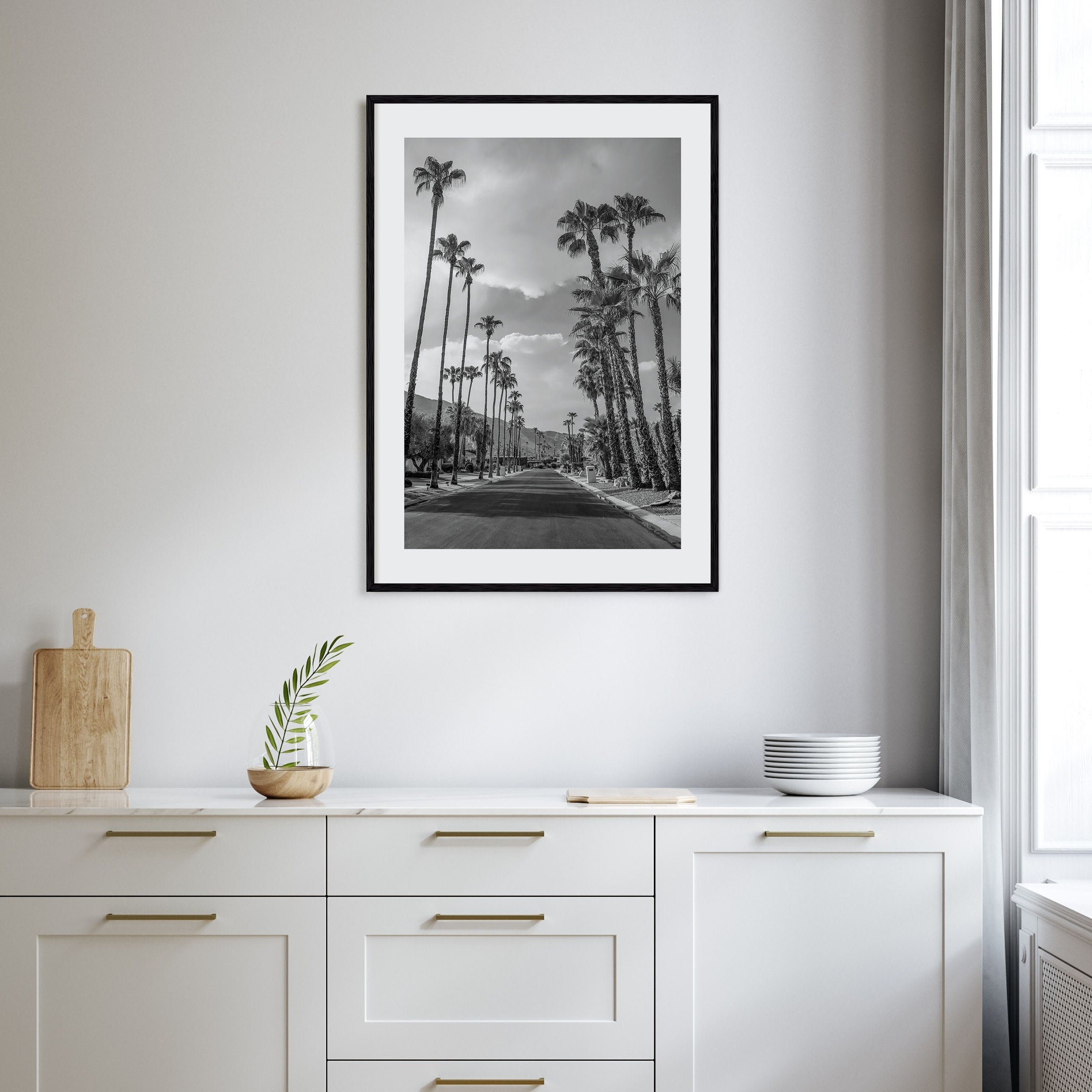 Palm Trees on Road Photo B&W Poster