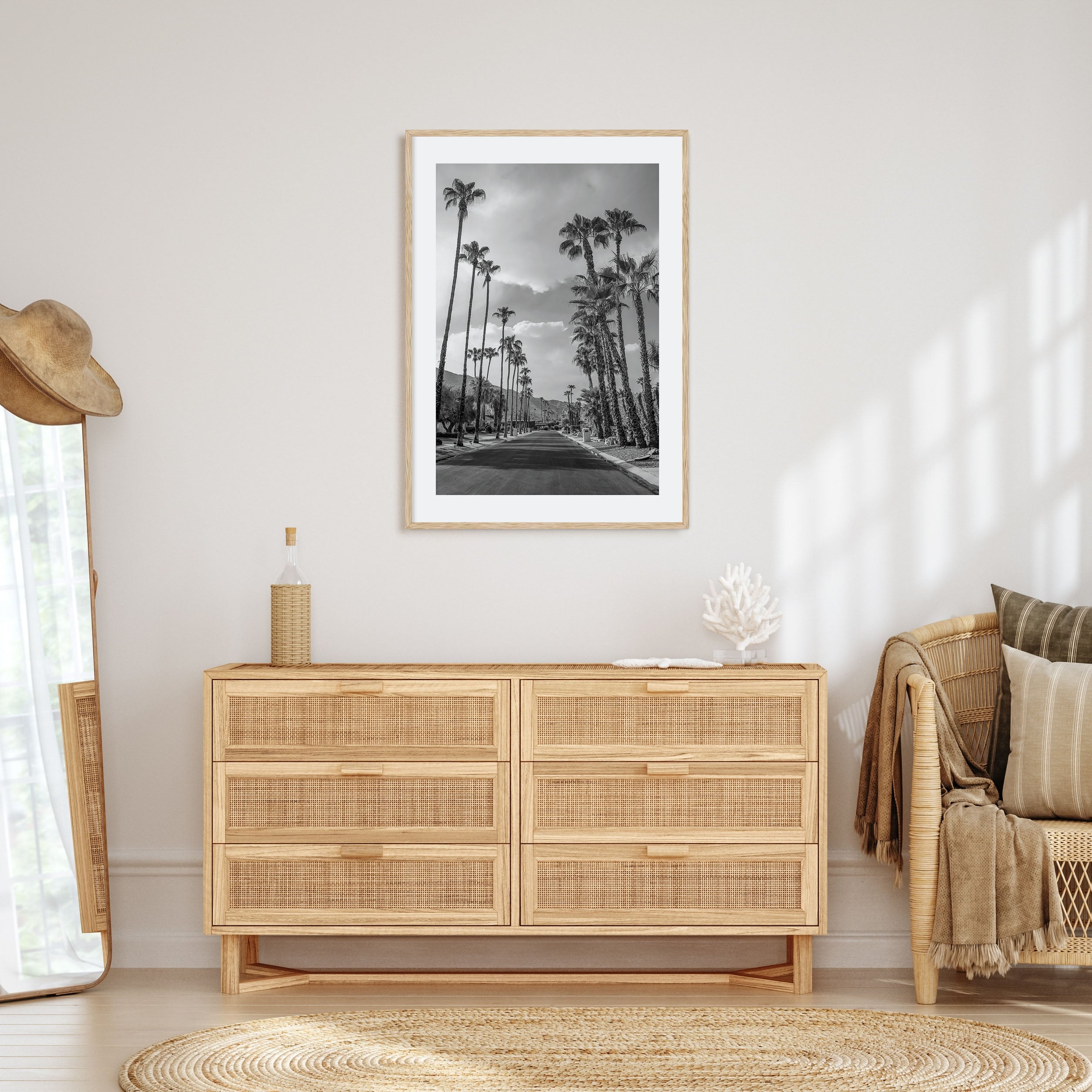 Palm Trees on Road Photo B&W Poster