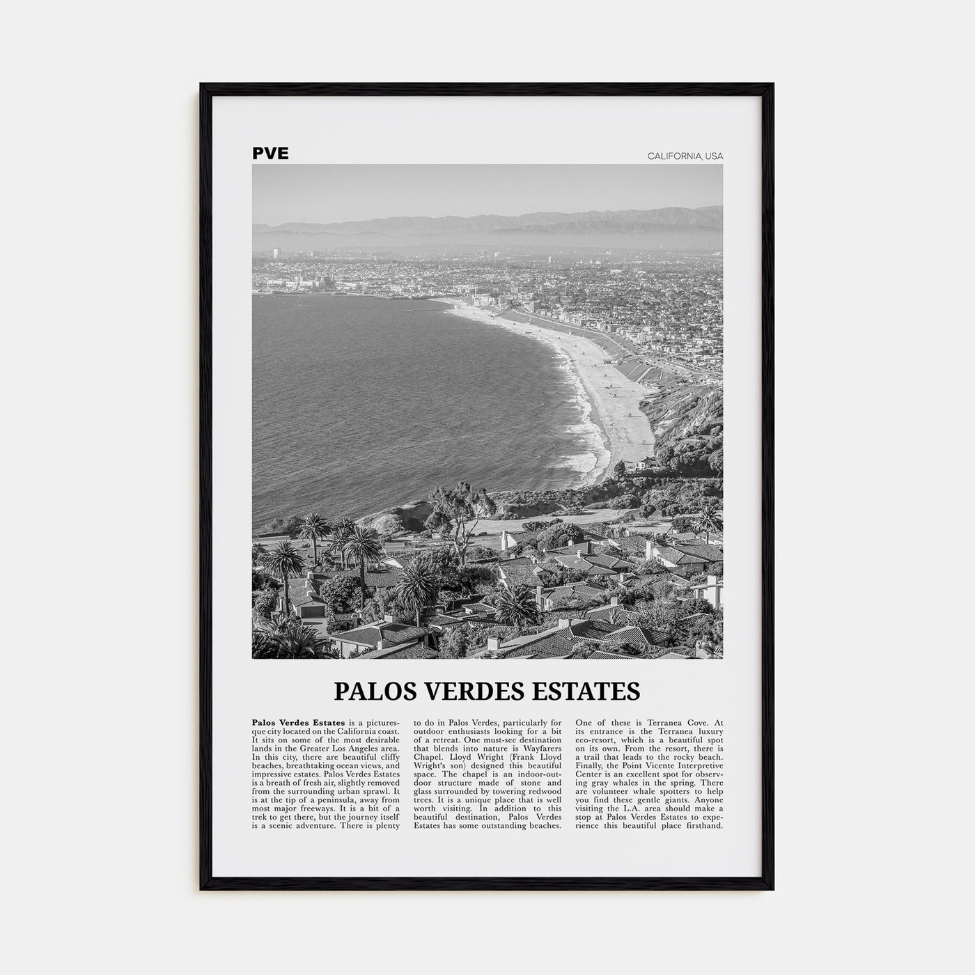 Palos Verdes Estates Travel B&W Poster