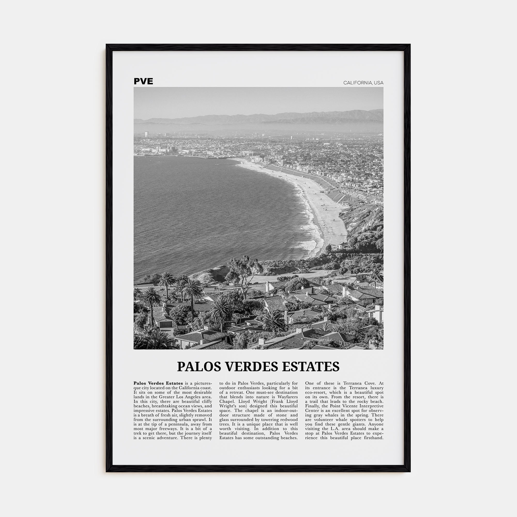 Palos Verdes Estates Travel B&W Poster
