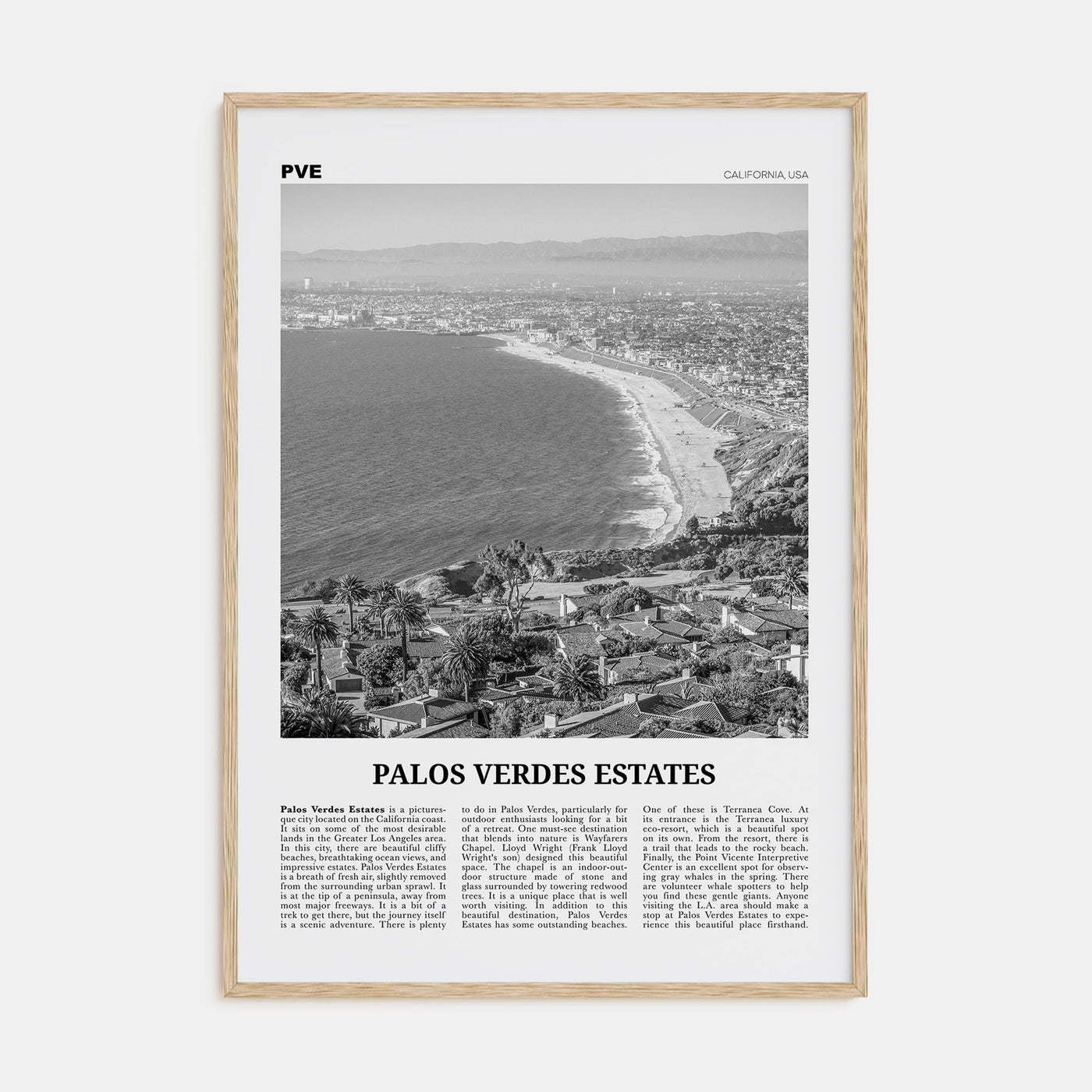 Palos Verdes Estates Travel B&W Poster