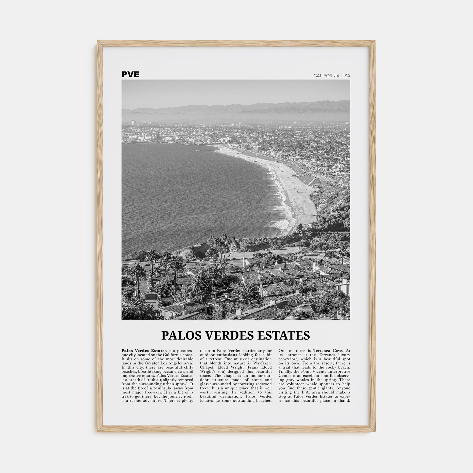 Palos Verdes Estates Travel B&W Poster