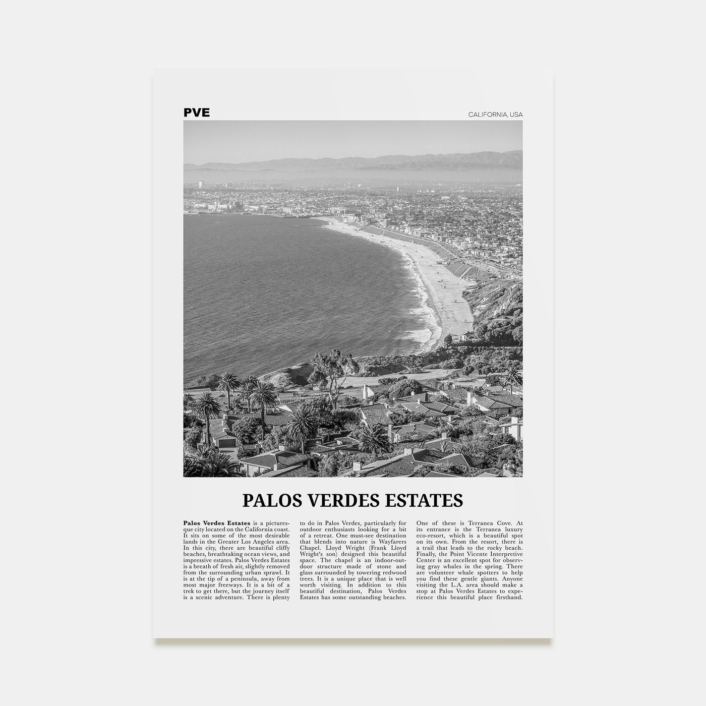 Palos Verdes Estates Travel B&W Poster