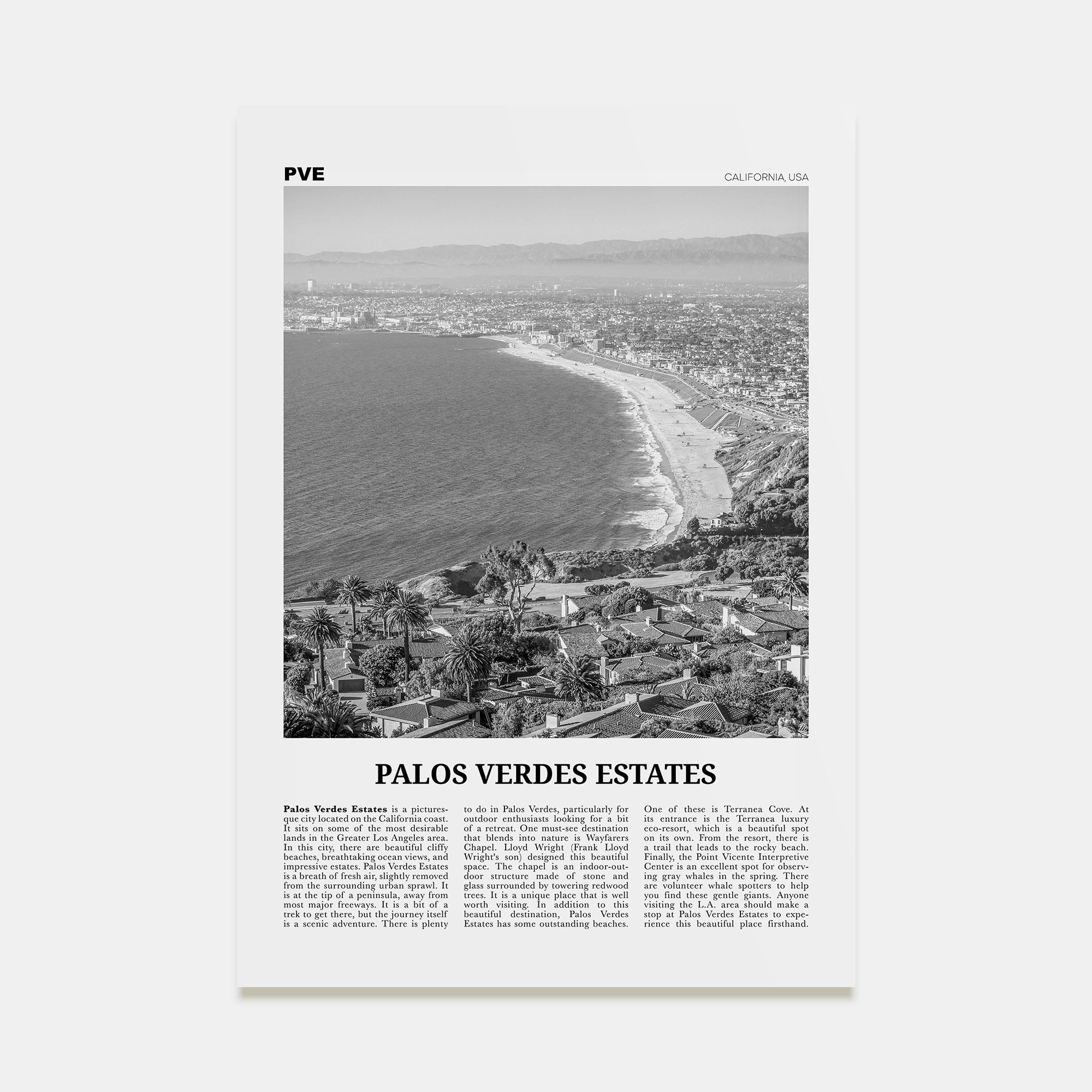 Palos Verdes Estates Travel B&W Poster